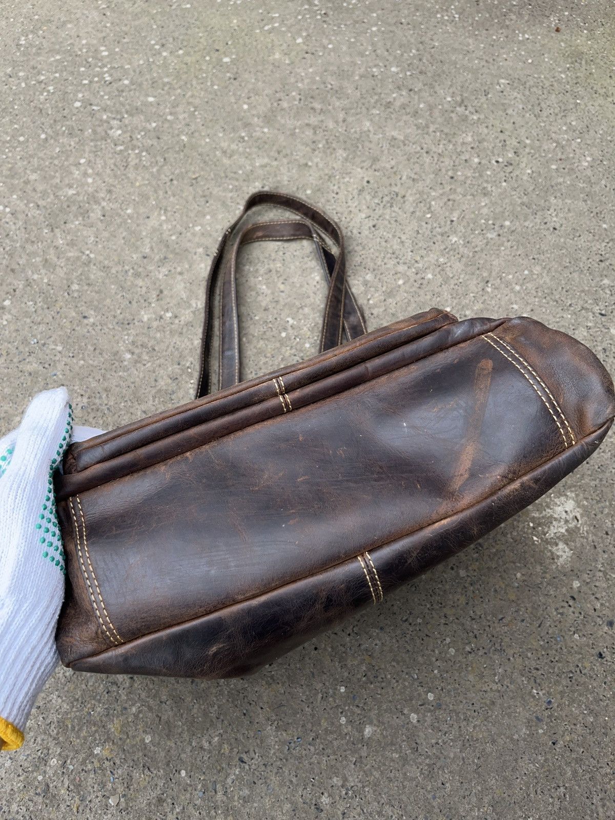 Genuine Leather × Vintage Vintage Green Burry Asymmetrical Faded Leather Pocket Bag Size ONE SIZE - 5 Thumbnail