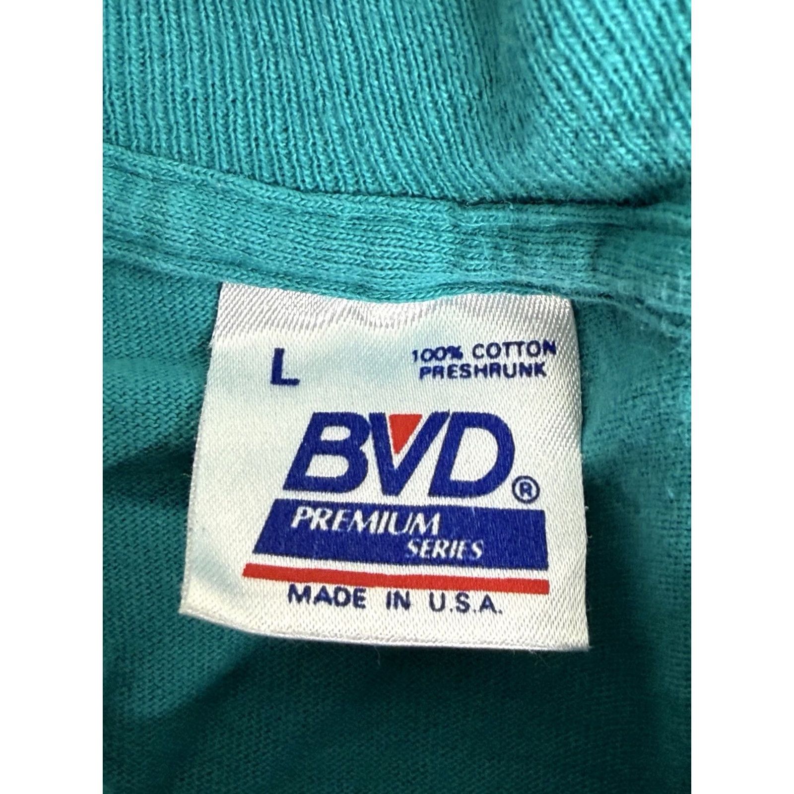 Vintage VINTAGE B.V.D T-Shirt Pocket 90s Selvedge Size L Teal Blue USA Made Men's Short Sleeve Crew Neck Cotton Blend Polyester Solid Size US L / EU 52-54 / 3 - 4 Thumbnail