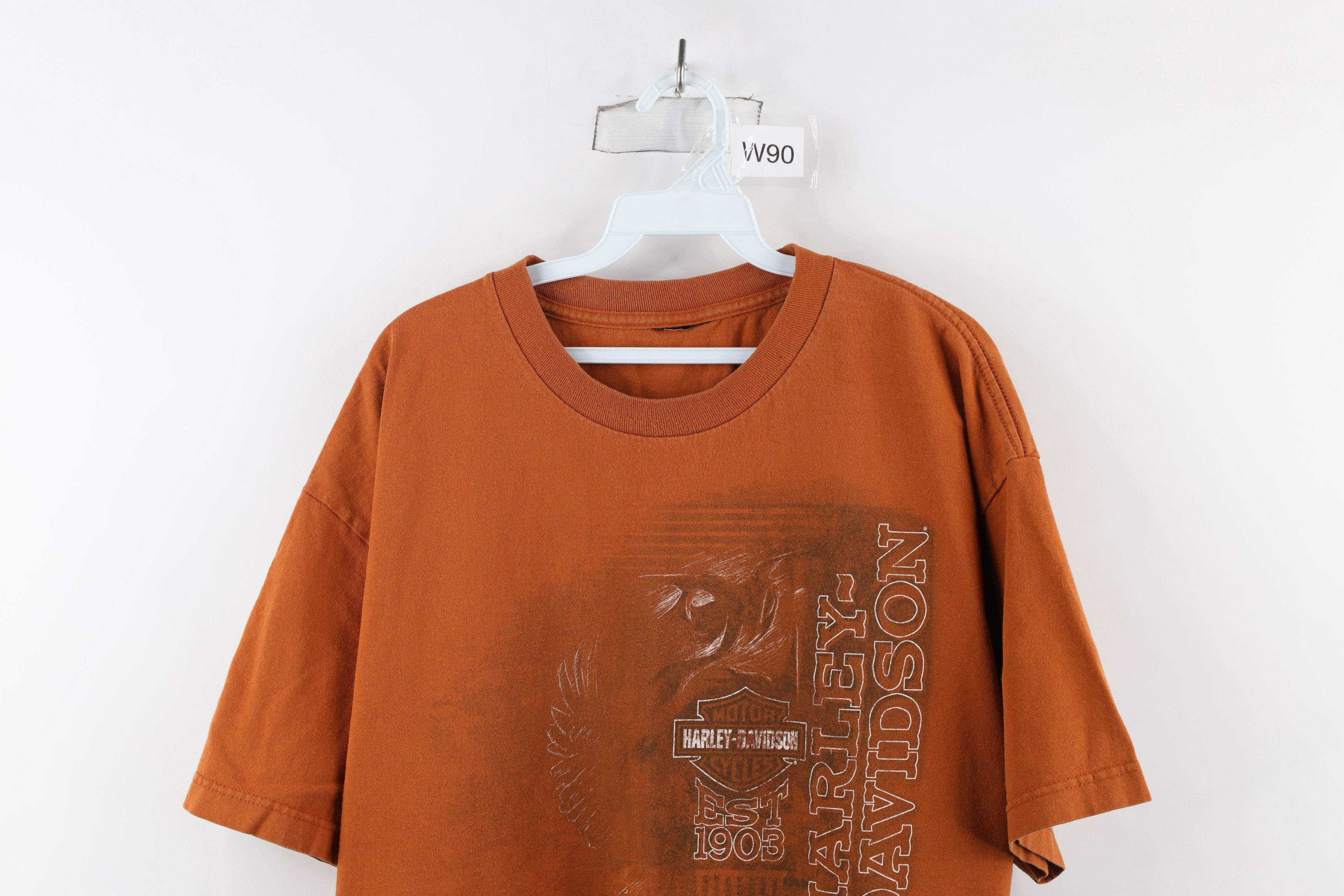 Harley Davidson × Vintage Vintage Y2K Harley Davidson Spell Out Eagle T-Shirt Orange Size US XL / EU 56 / 4 - 2 Thumbnail