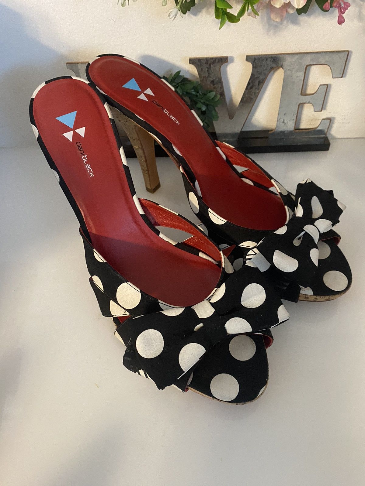 Vintage Daniblack Women’s Wanda Sandal Blk White Polka Dots 10M Size US 10 / IT 40 - 10 Thumbnail