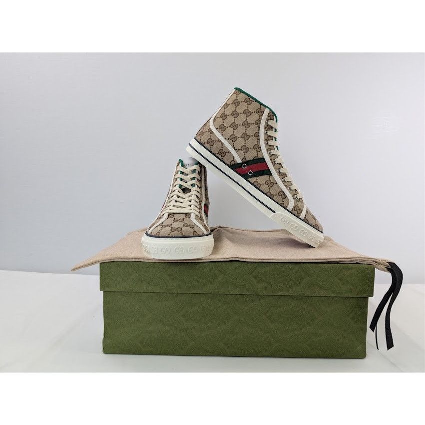 Gucci o1rshd1 Tennis 1977 Canvas High-Top Sneakers in Beige Ebony Size US 11 / EU 44 - 20 Thumbnail