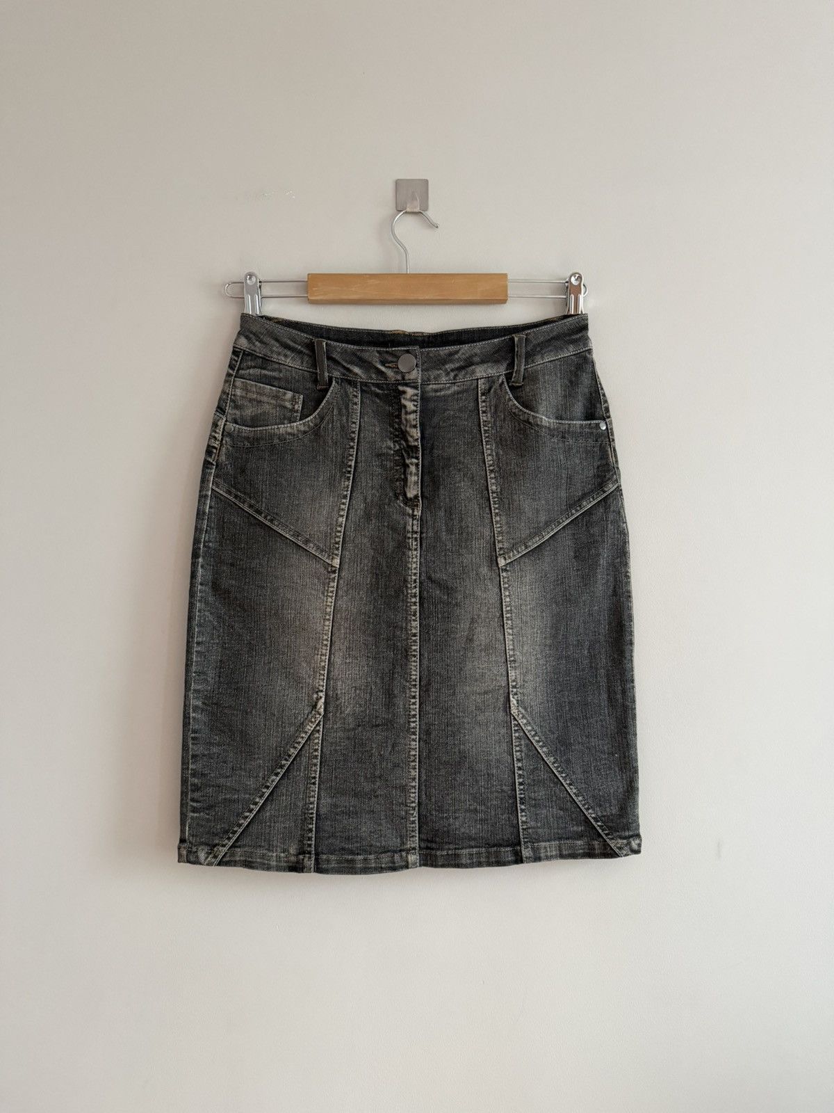 Vintage Y2K Washed Denim Panel Mini Skirt Size 28" / US 6 / IT 42 - 1 Thumbnail