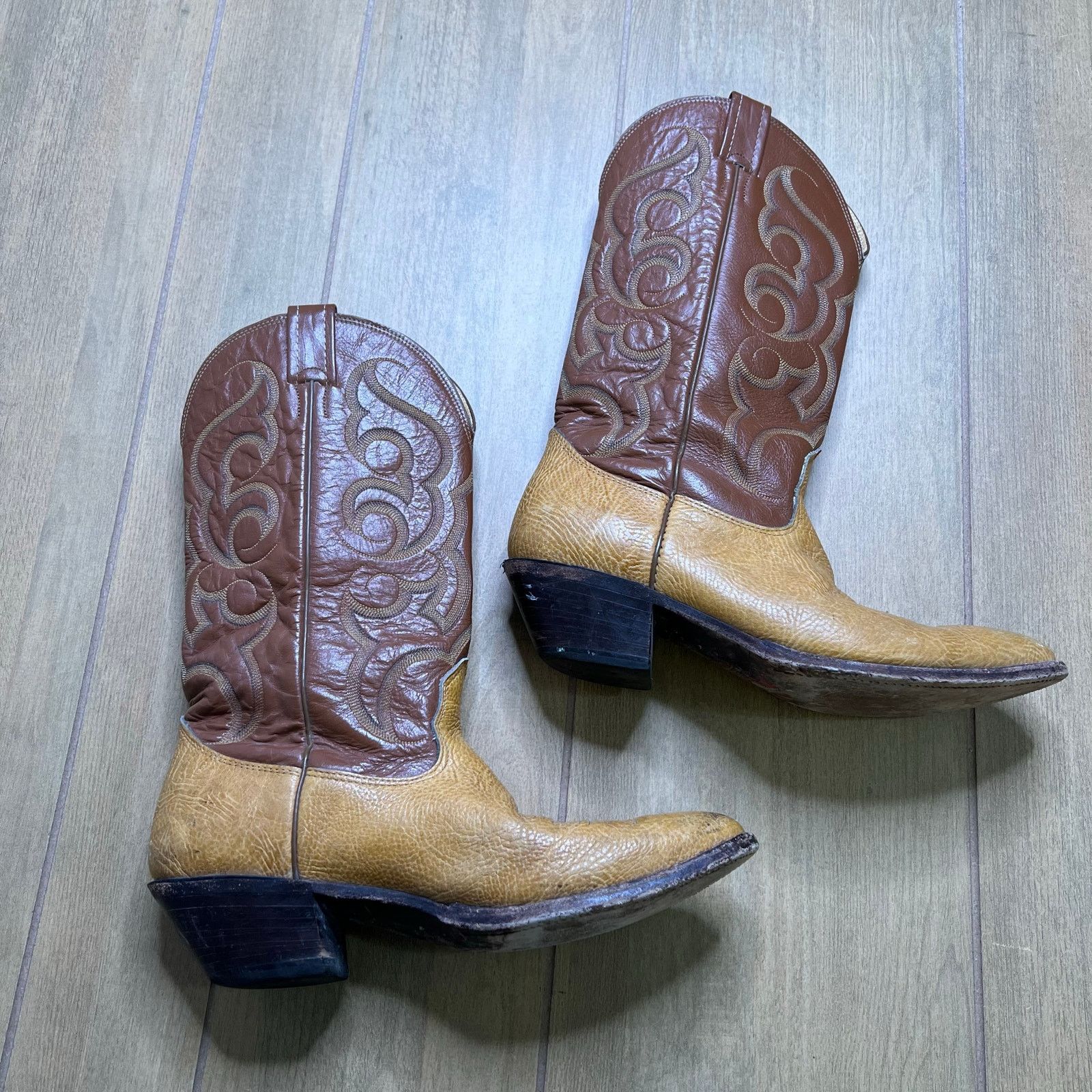 Vintage Nocona USA Cowboy Boots Mens 11 C Brown Tan Western Leather Size US 11 / EU 44 - 10 Thumbnail