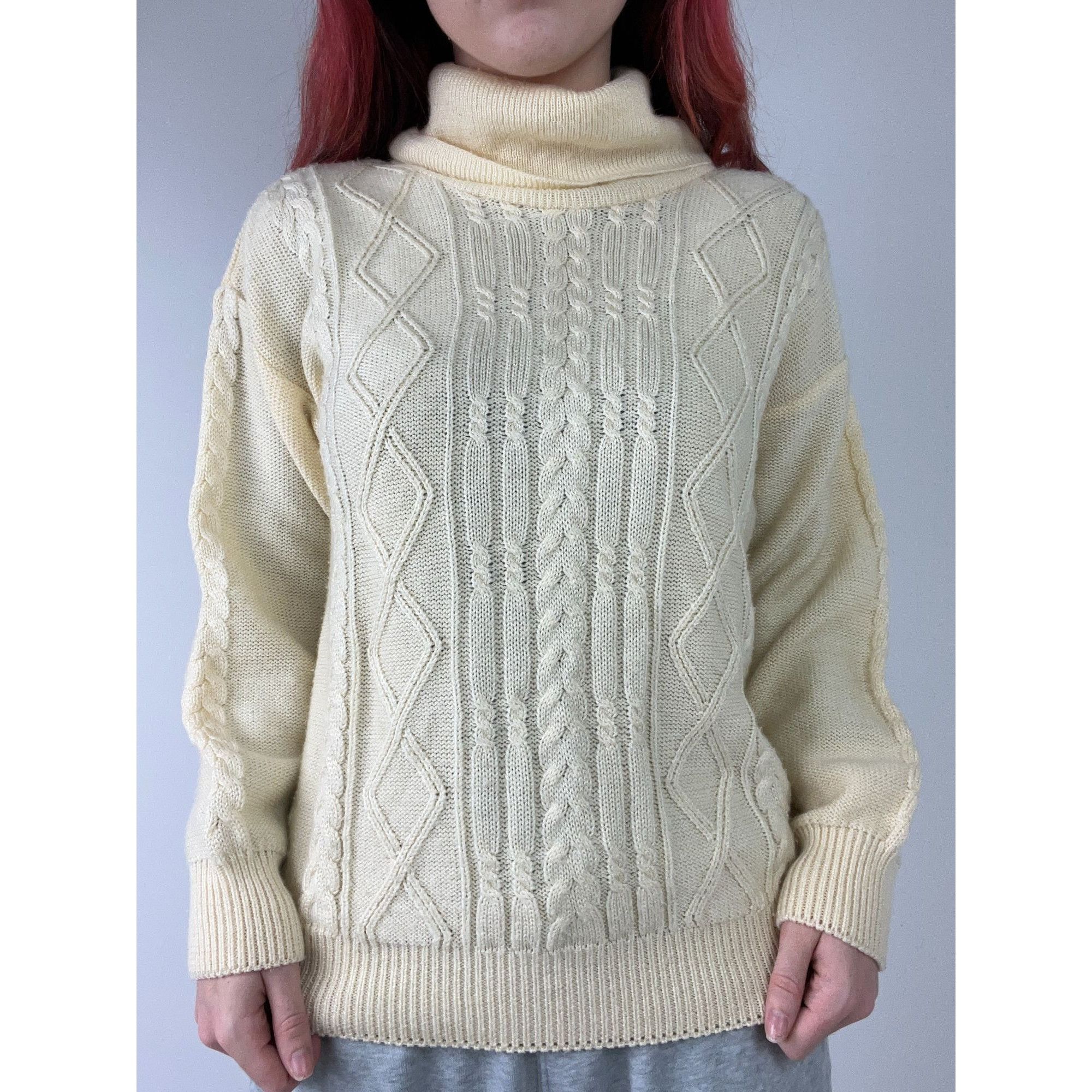 Other Vintage Cream Lady Anne Cable Knit Turtleneck Sweater Size S / US 4 / IT 40 - 1 Thumbnail