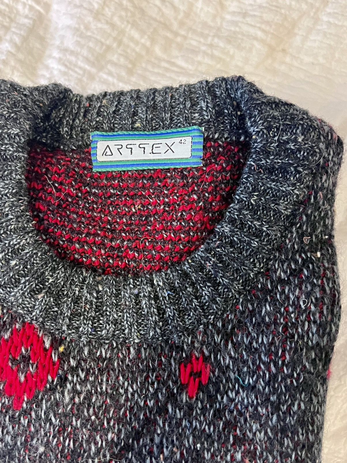Artek 🖤♥️ Vintage 80s Artex Wool Sweater Charcoal Diamond Knit Size US M / EU 48-50 / 2 - 6 Thumbnail