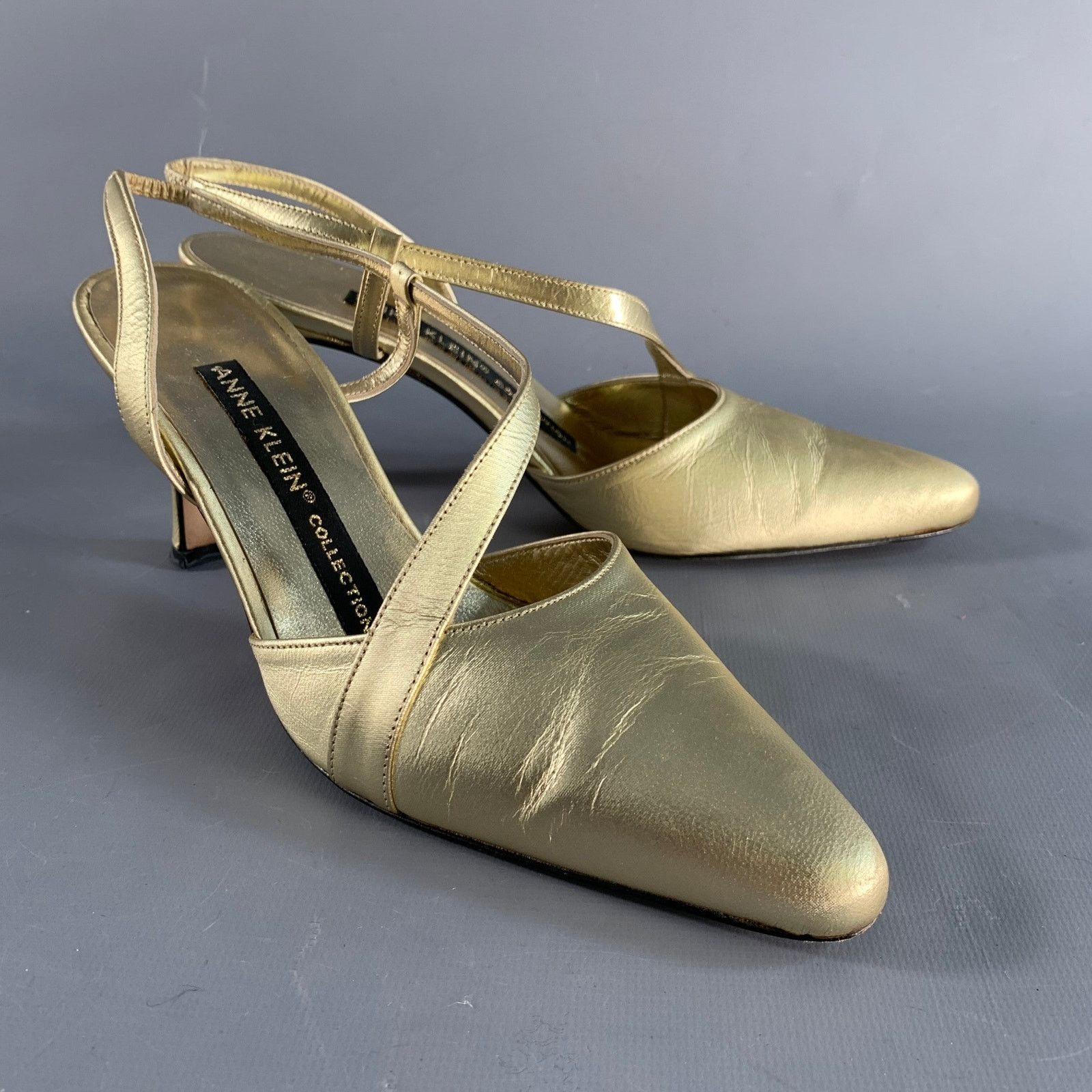 Anne Klein ANNE KLEIN Size 6.5 Gold Leather Ankle Strap Pumps Size US 6.5 / IT 36.5 - 1 Thumbnail