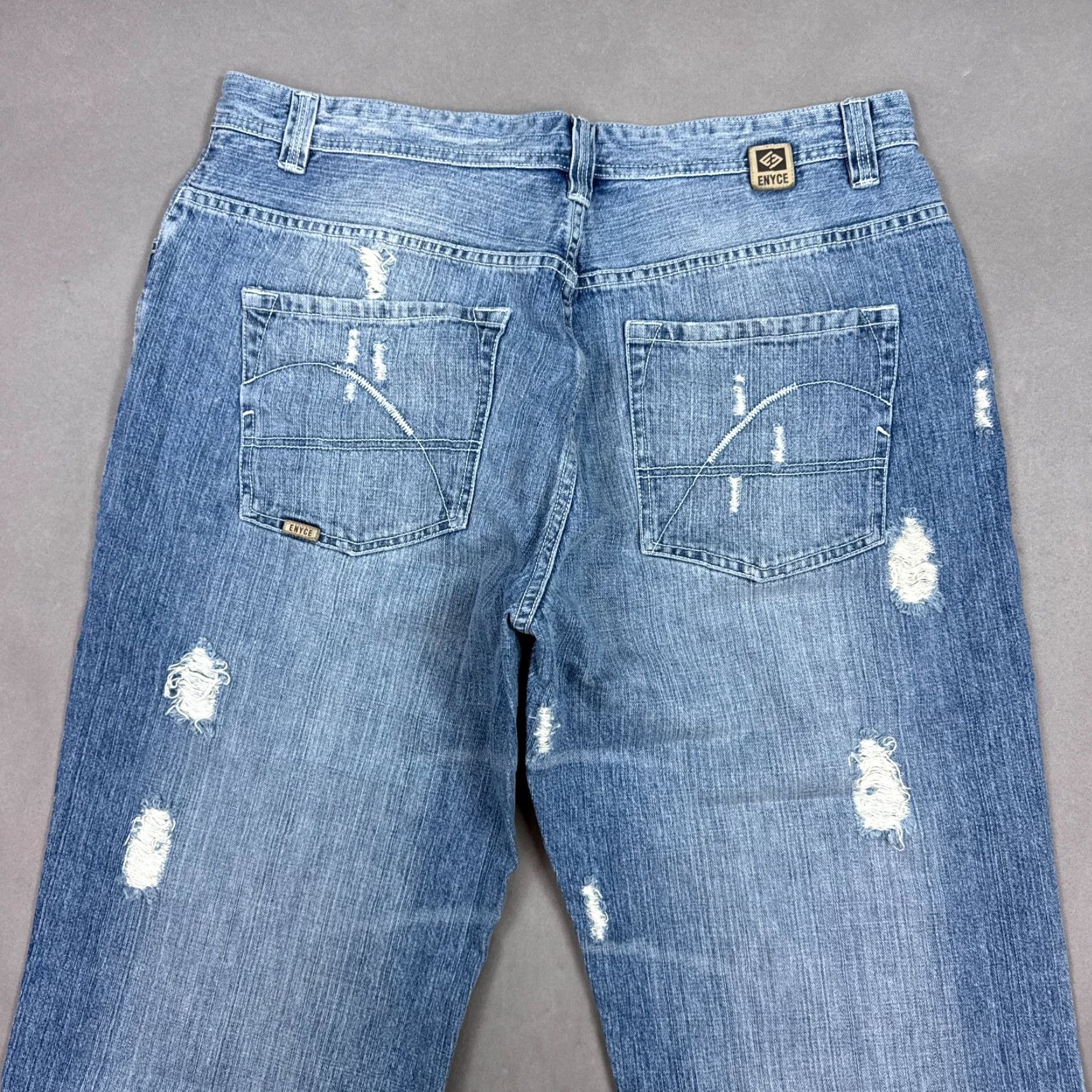 Enyce Enyce Jeans Mens 38x32 Blue Baggy Thrashed Faded Wide Loose Denim Pants Buckle Size US 38 / EU 54 - 4 Thumbnail