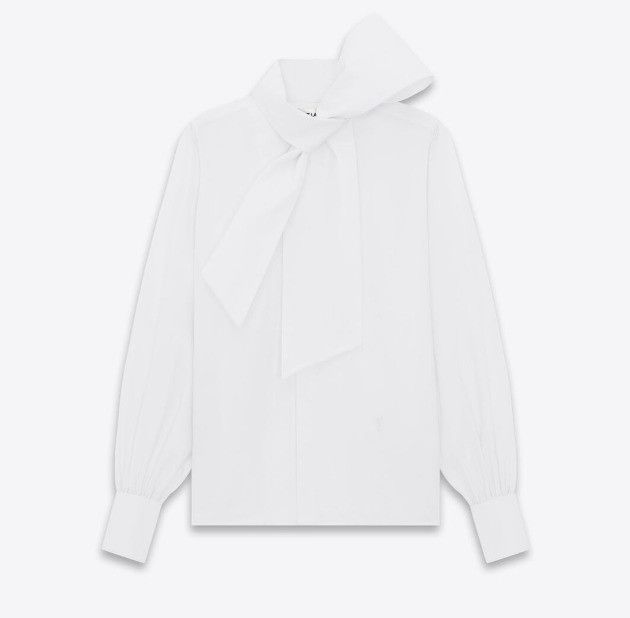 Saint Laurent Paris o1s1wg110125 Lallière-Neck Blouse in Cotton Poplin in White Size US M / EU 48-50 / 2 - 1 Thumbnail