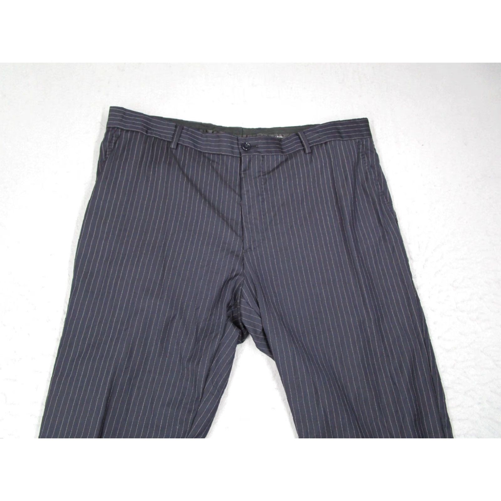 Ralph Lauren VINTAGE Ralph Lauren Black Label Pants Mens 37 Blue Pinstripe Wool Flat Front 35x30 Blue Geometric 90s City Mens Size US 37 - 2 Thumbnail