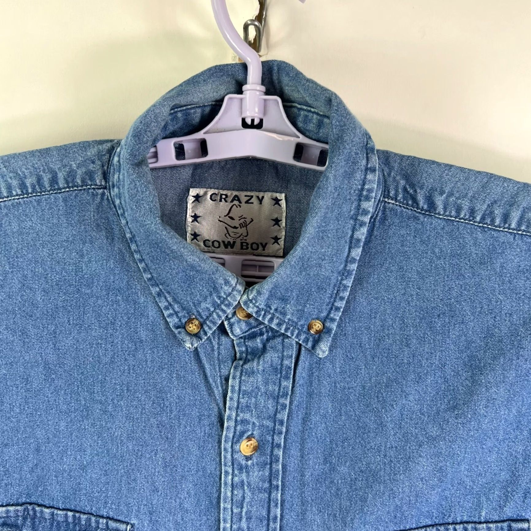 Denime VINTAGE Crazy Cowboy Men’s Denim Shirt Long Sleeve Button-Up Blue Size L Casual, Party, Workwear Size US L / EU 52-54 / 3 - 2 Thumbnail