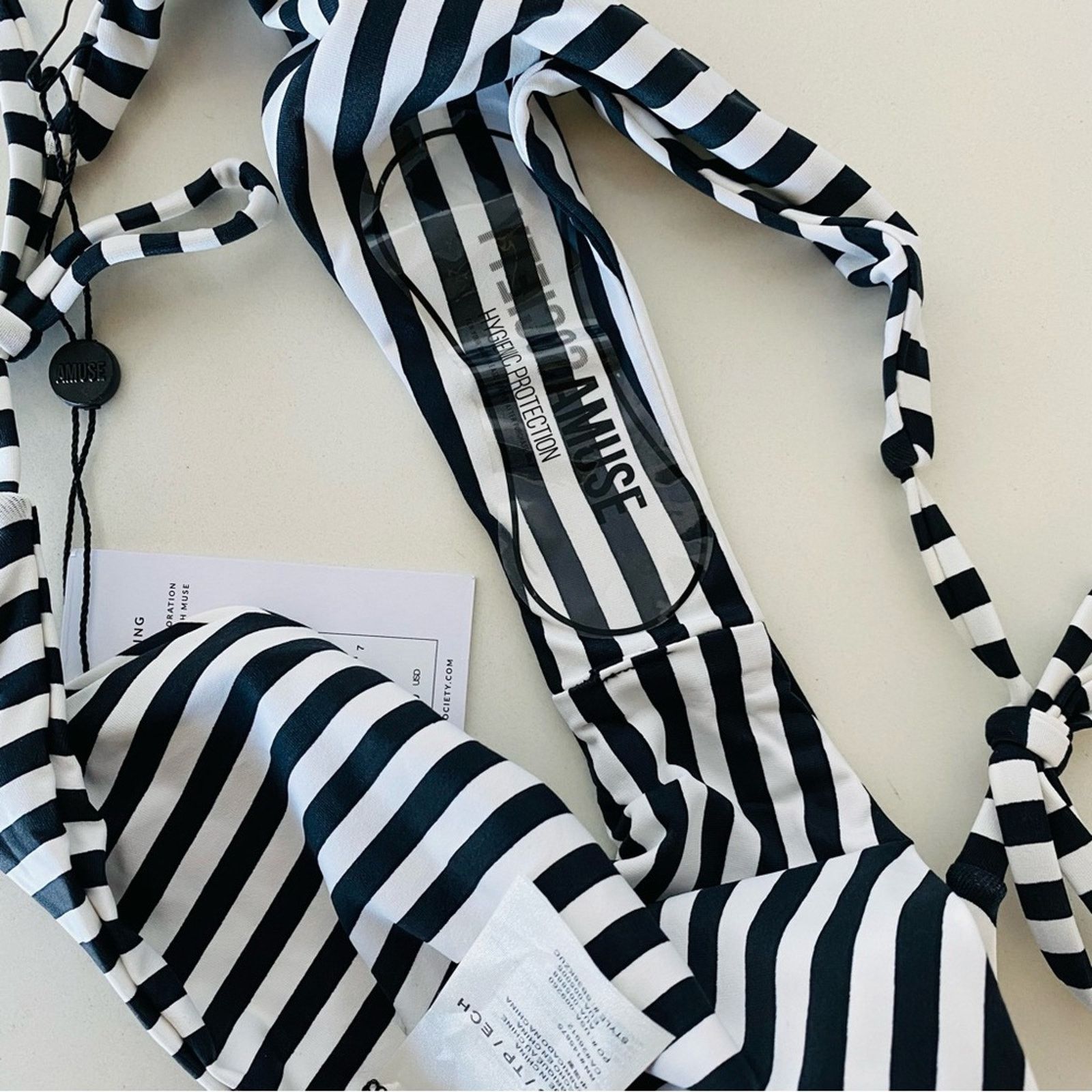 Anthropologie AMUSE SOCIETY Black White Stripe Triangle Top Bikini Swim Size ONE SIZE - 6 Thumbnail