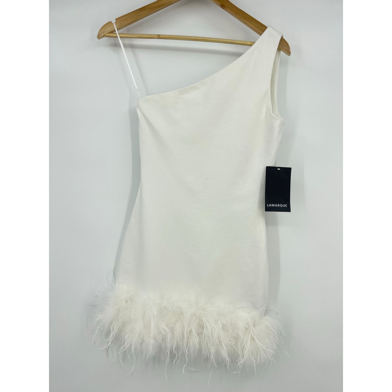 LAMARQUE LAMARQUE | Tafia Feather Trimmed One Shoulder Mini Dress Size XXS / US 00 / IT 34 - 2 Thumbnail