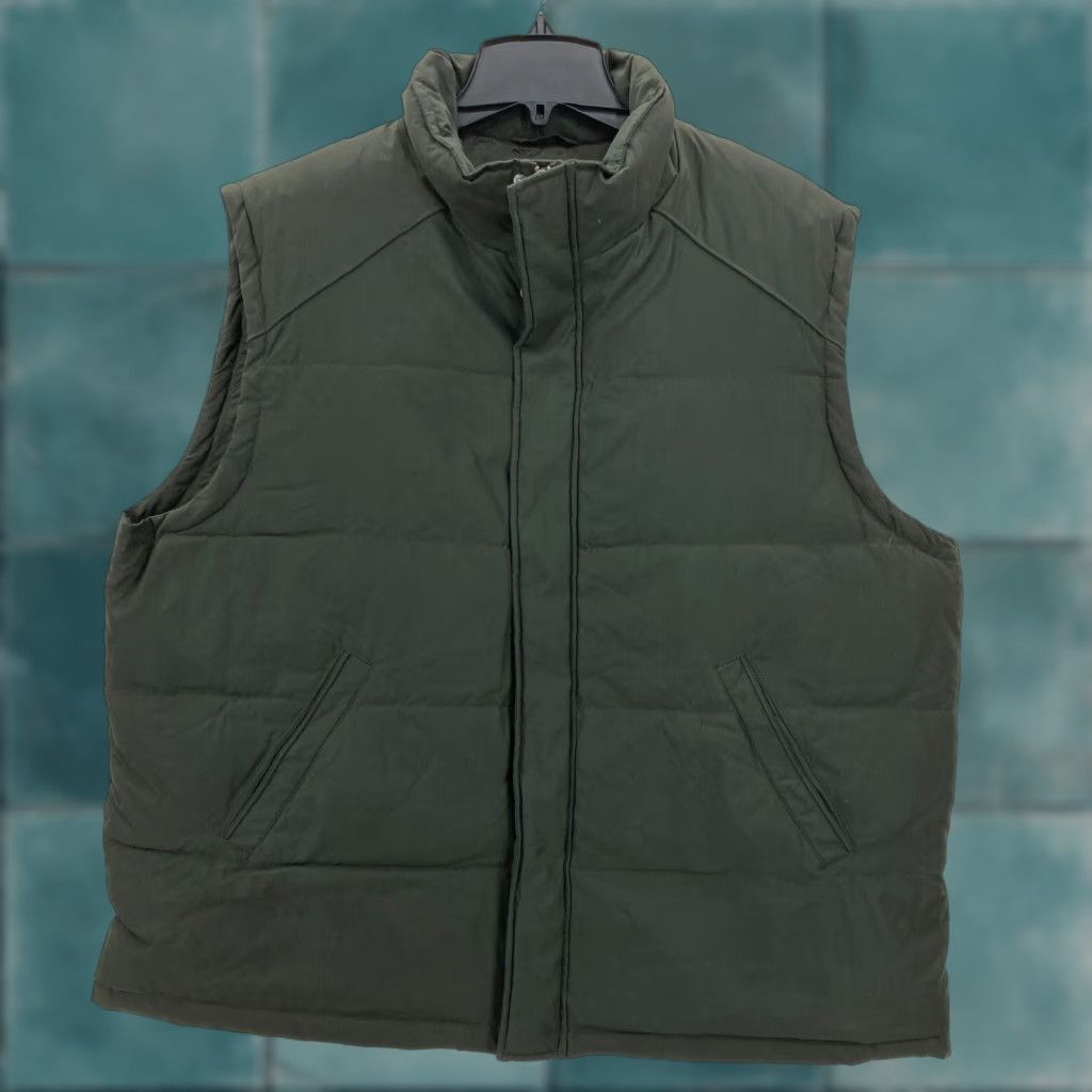 Brooks Brothers 346 Feather Down Vest Mens Large Green Full Zip Mock Neck Nylon Vest