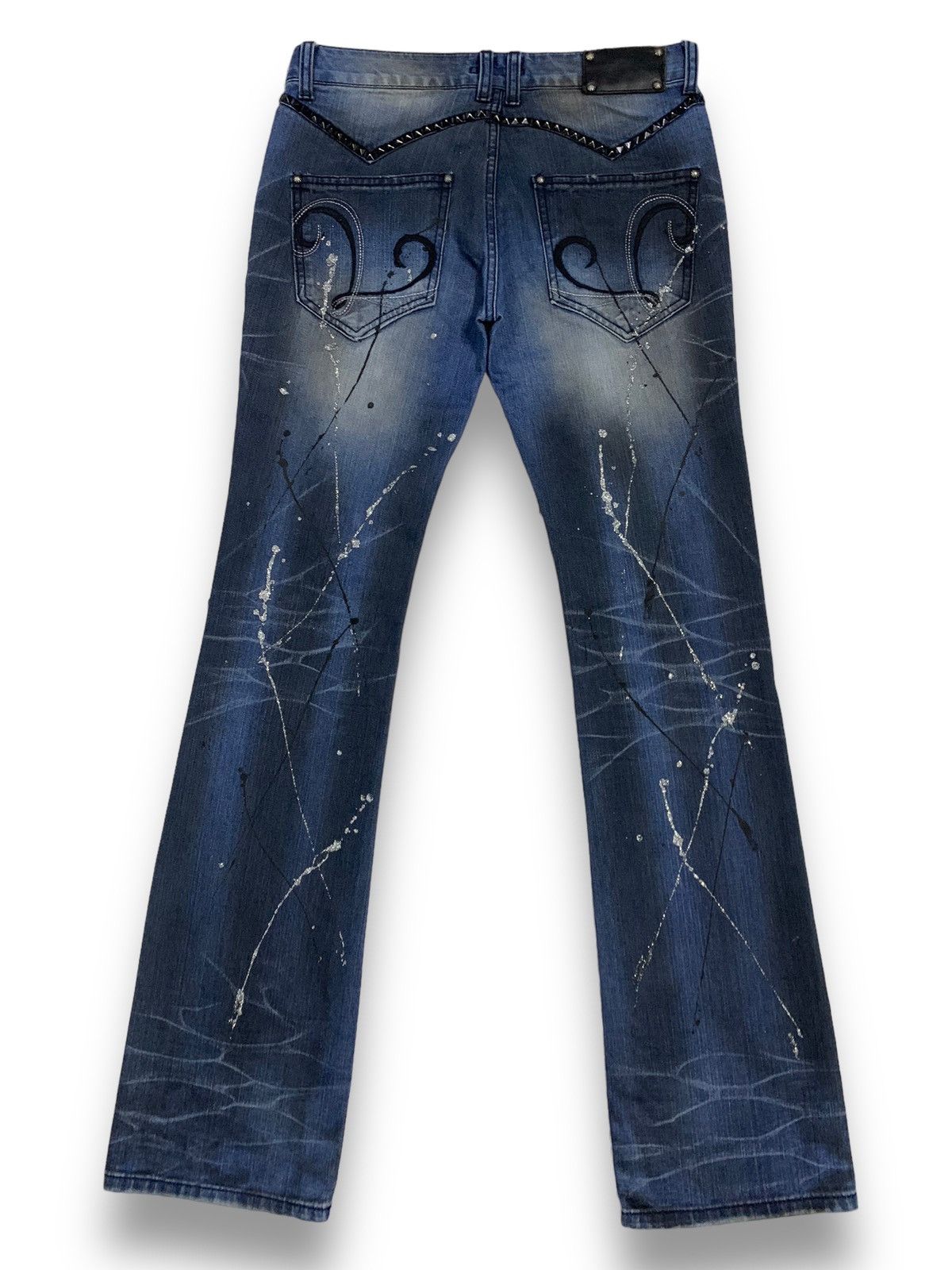 If Six Was Nine Vintage Lagust Studded Paint Splatter Flare Punk Jeans Size US 30 / EU 46 - 3 Thumbnail