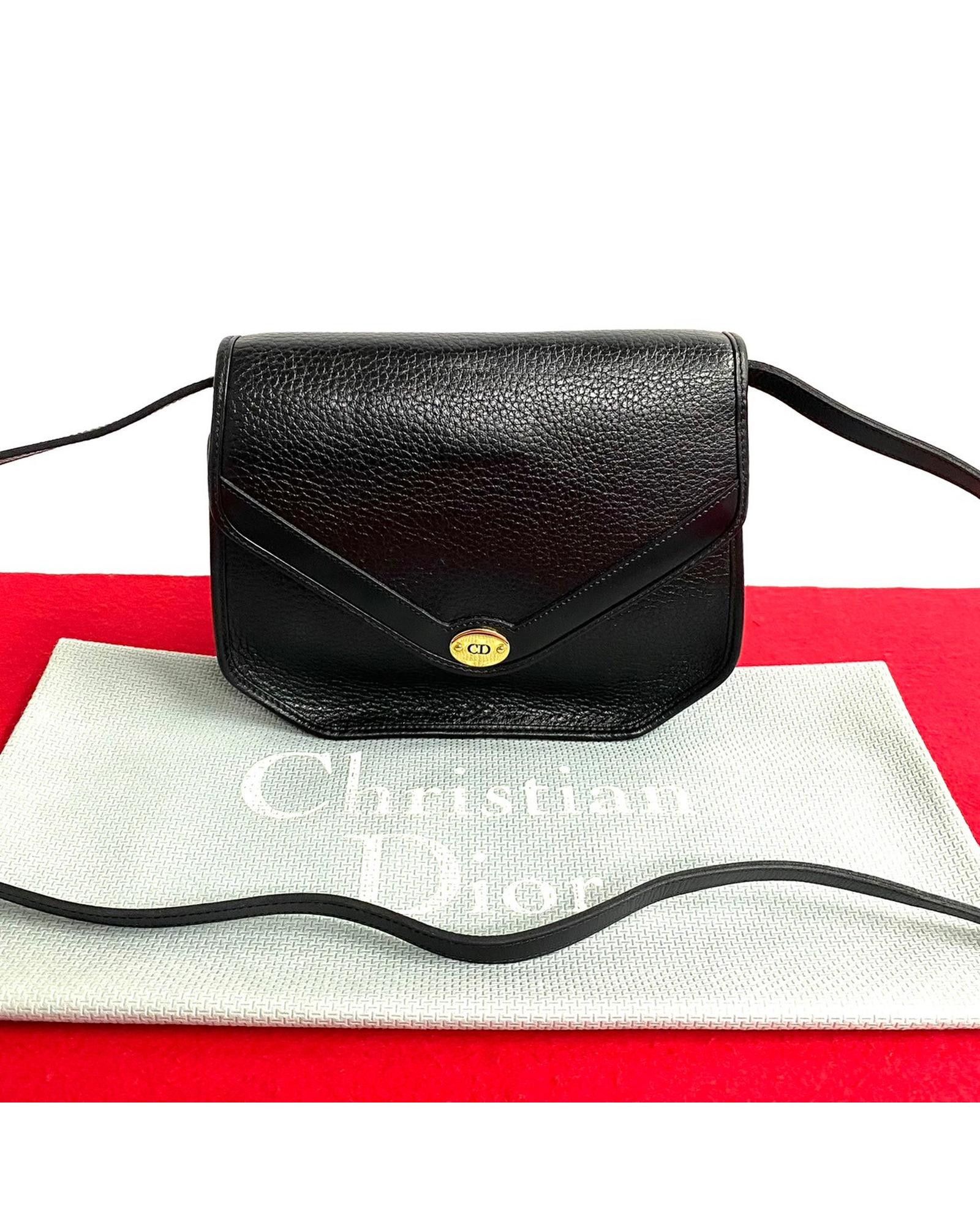 image of Dior Black Leather Logo Crossbody Bag, Women's