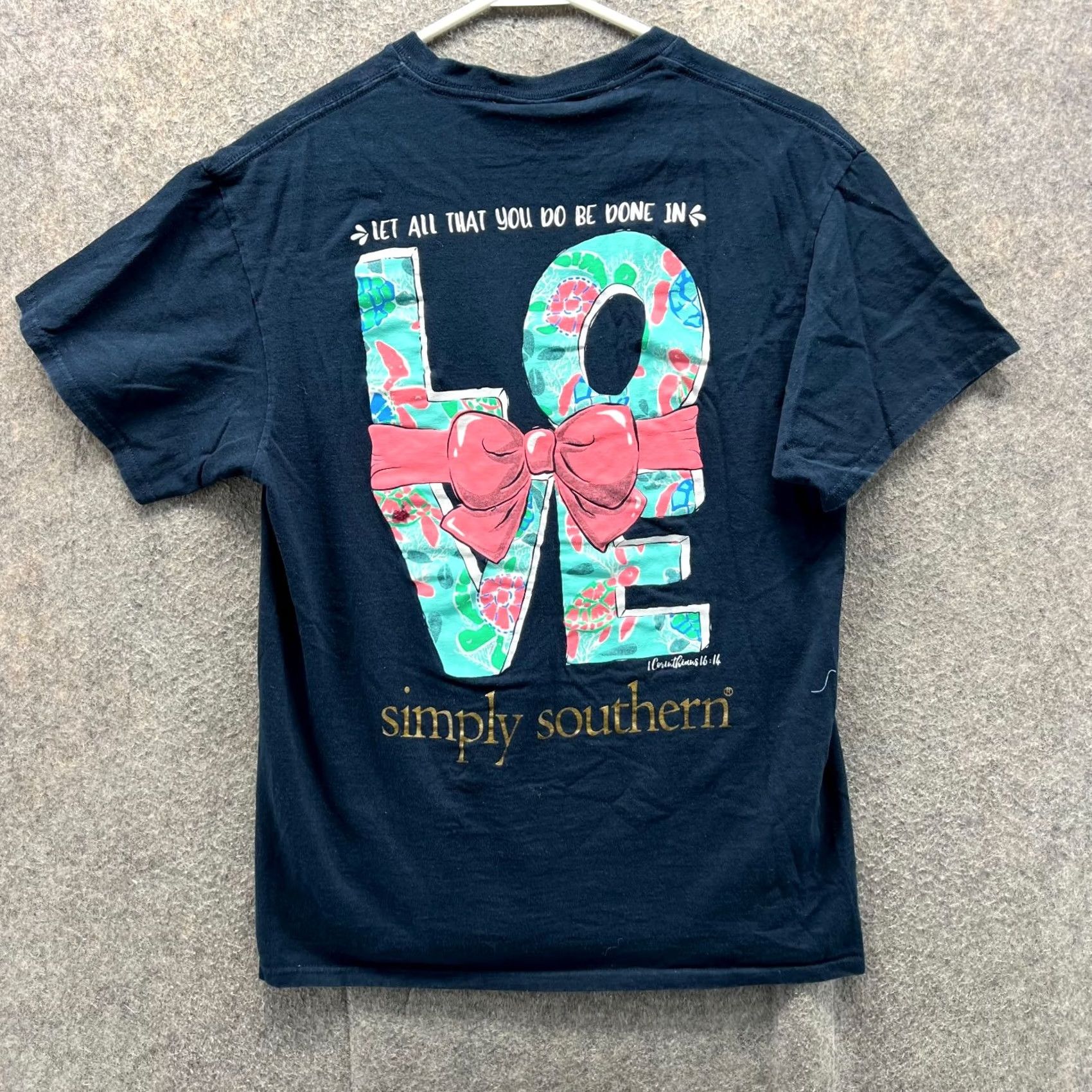 Spell VINTAGE Simply Southern Shirt Mens Medium Blue Crewneck Love Spell out Big Print Bow Crew Neck Short Sleeve Size US M / EU 48-50 / 2 - 2 Thumbnail