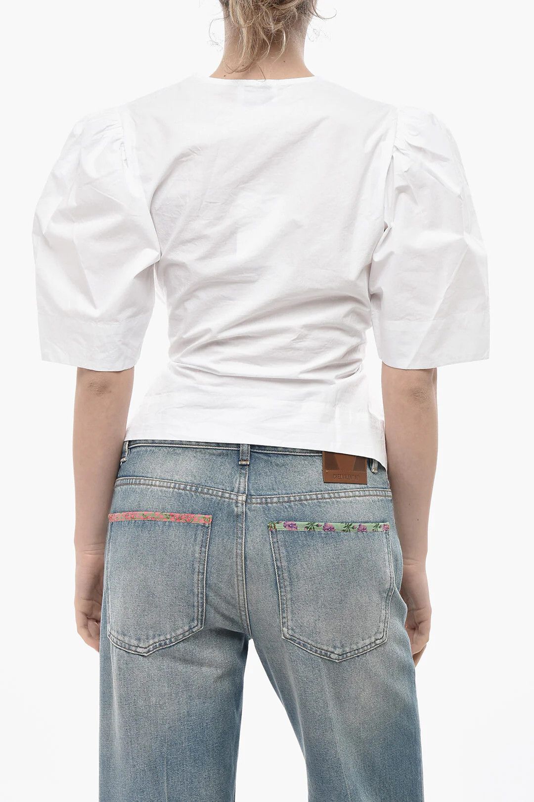 Ganni og1mm0426 Poplin Wrap Blouse in White Size M / US 6-8 / IT 42-44 - 2 Thumbnail