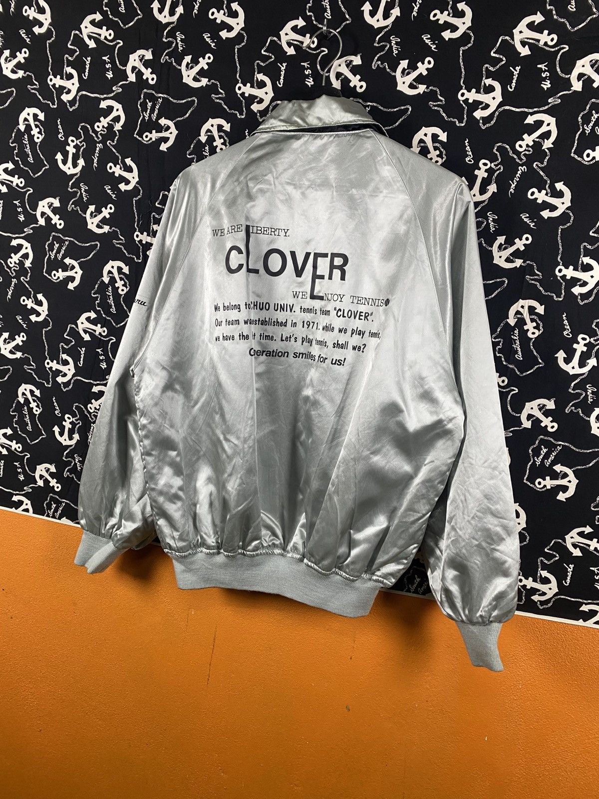 Vintage Vintage CLOVER Satin Coach Jacket Tennis Team Style Silver Size US M / EU 48-50 / 2 - 10 Thumbnail