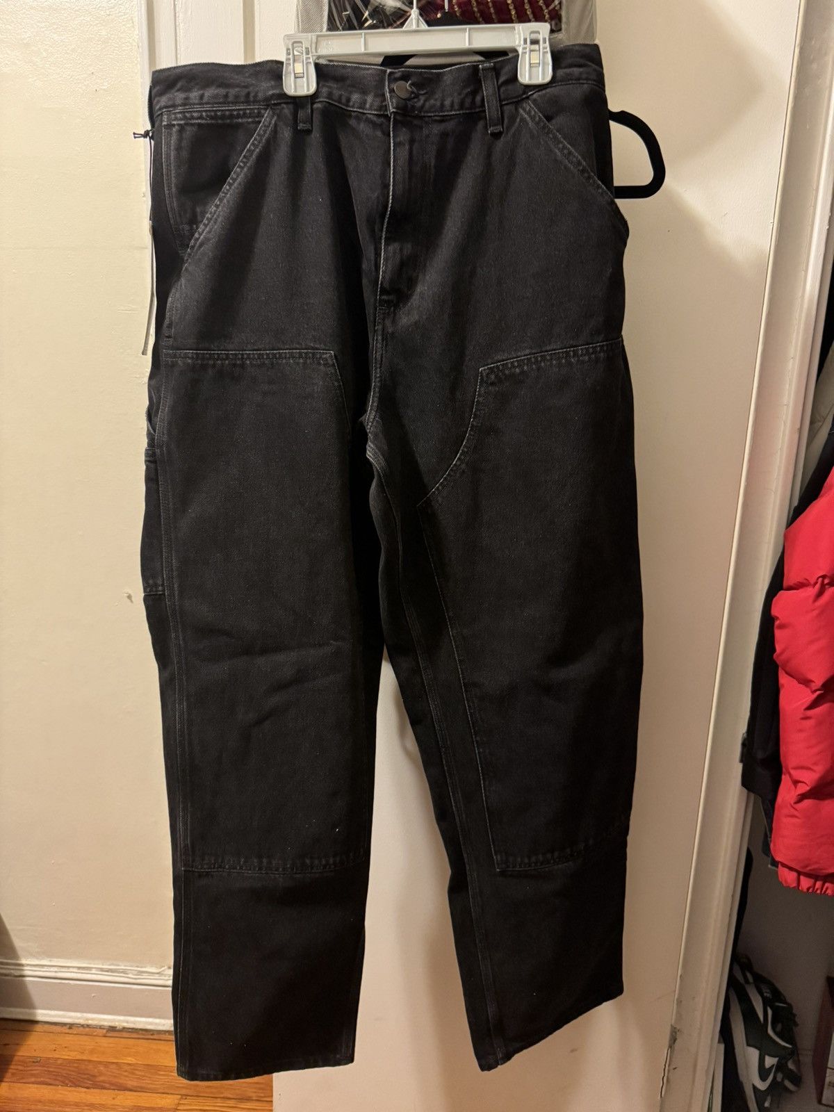 image of Black Denim Carhartt Double Knee Pants, Men's (Size 34)