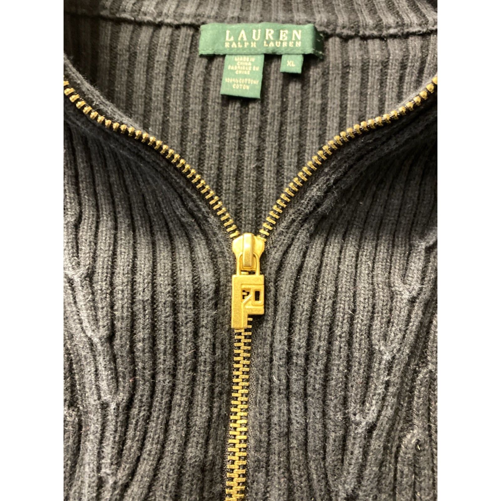 Ralph Lauren VINTAGE Ralph Lauren Ribbed Sweater Women’s L Black 1/4 Gold Zip Front Cotton Pullover Womens L Black 1/4 Zip Ralph Lauren Sweater Size L / US 10 / IT 46 - 5 Thumbnail