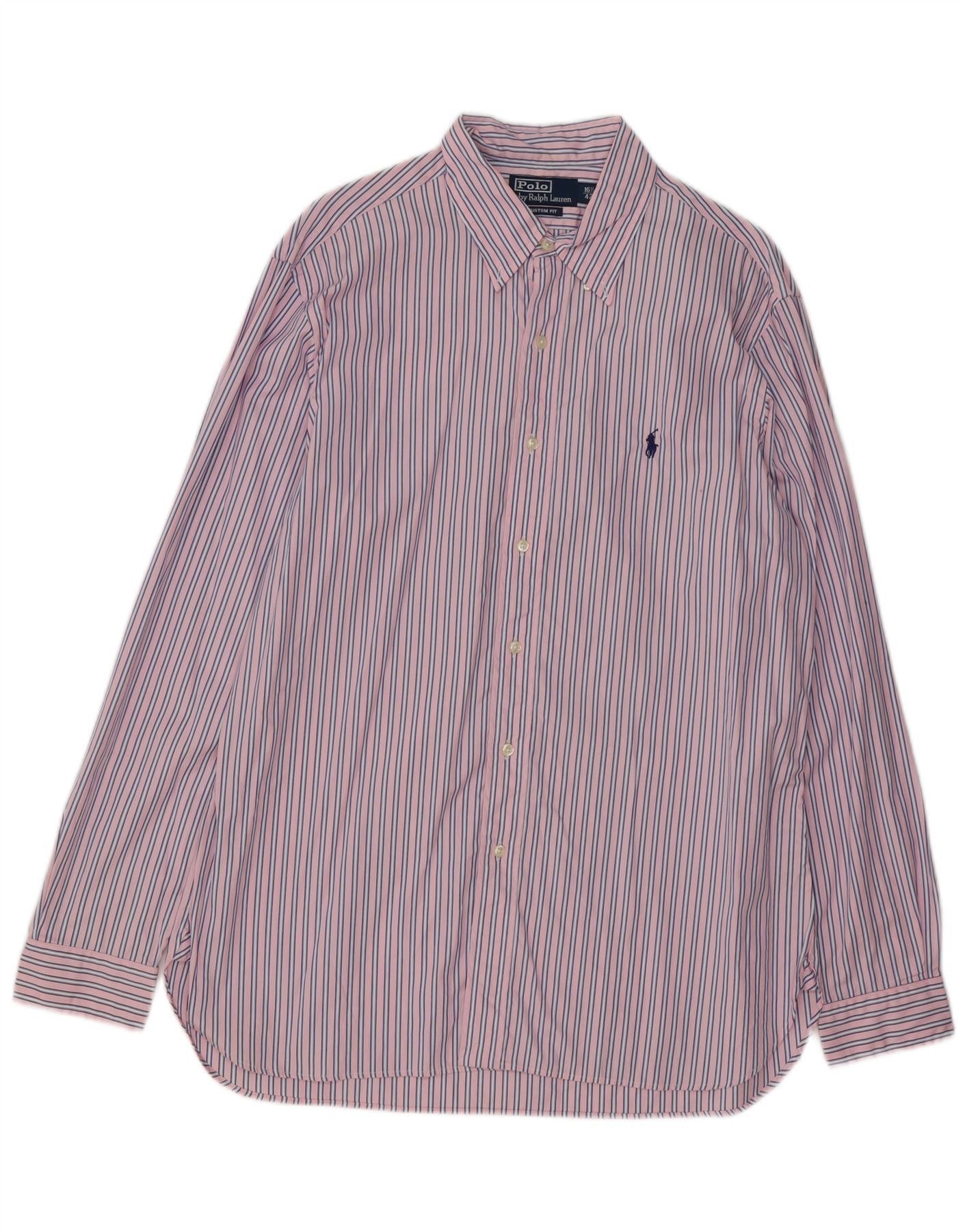 Polo Ralph Lauren Mens Custom Fit Shirt 42 16 1/2 Large Pink Striped Size US L / EU 52-54 / 3 - 1 Thumbnail