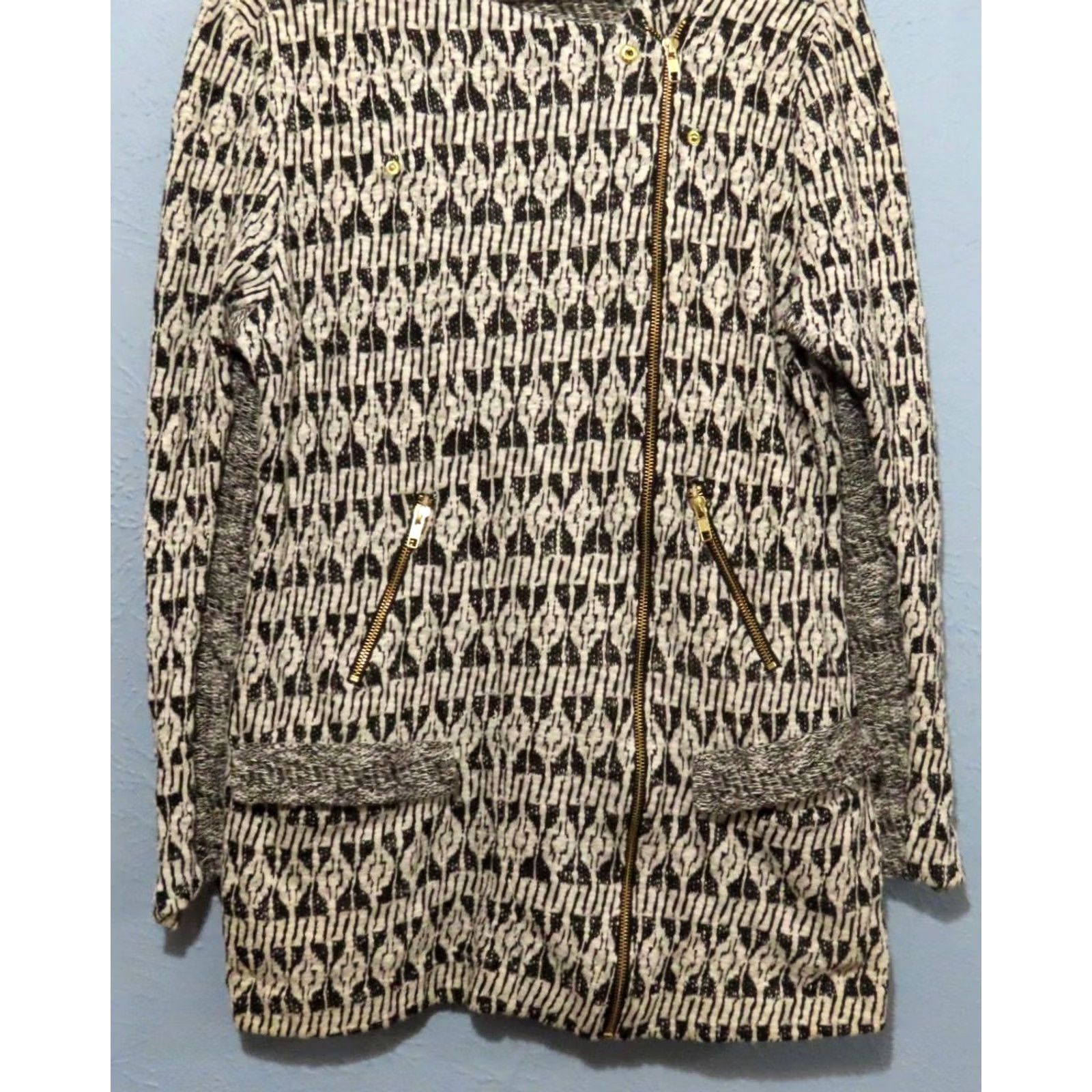 Lucky Brand Lucky Brand Long Black/White Knit Full Zip Moto Jacket Womens XL Size XL / US 12-14 / IT 48-50 - 6 Thumbnail