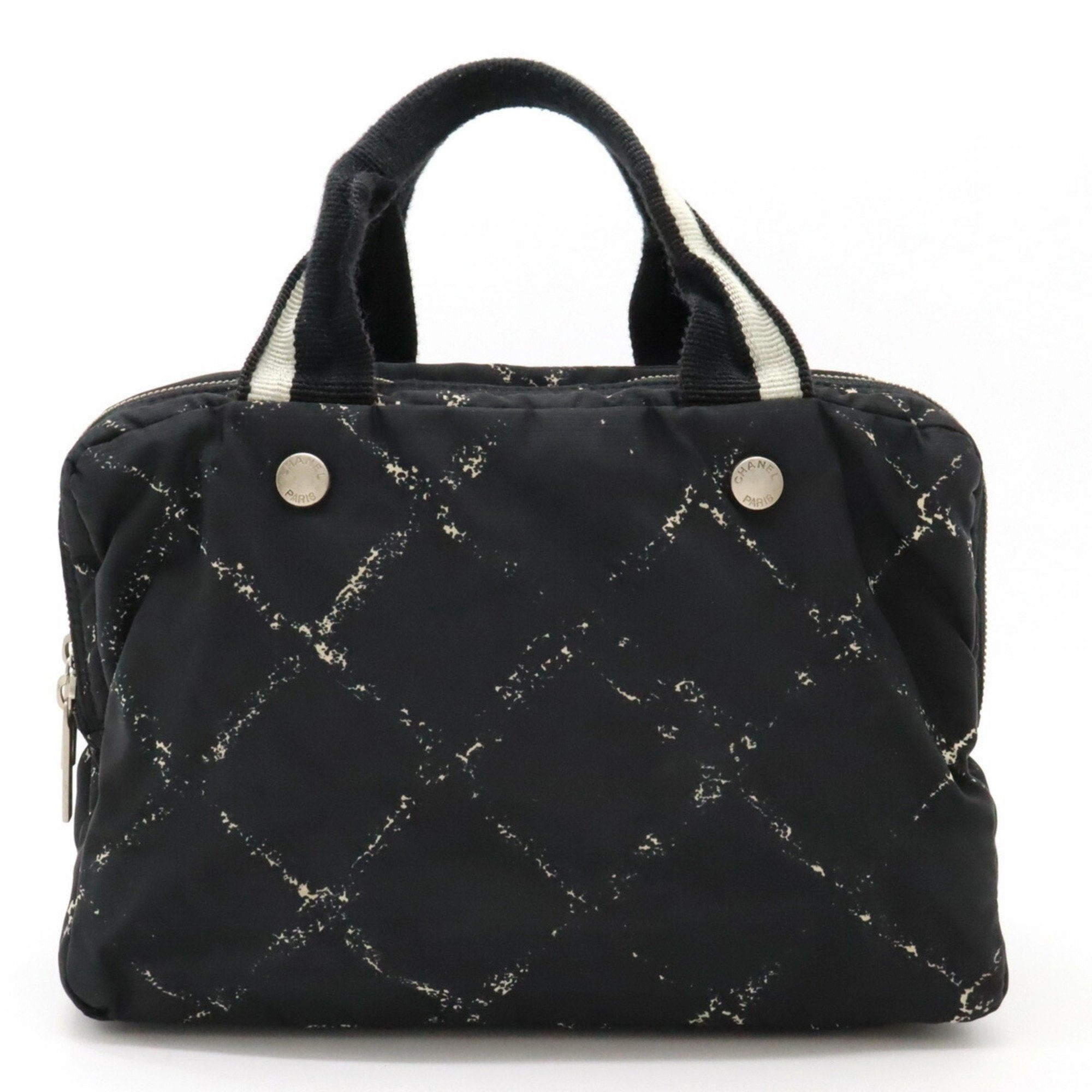 image of Chanel Old Travel Line Boston Bag Handbag Tote Nylon Vinyl Black Red, Women's