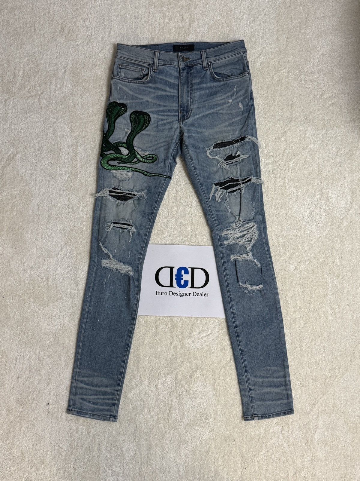 💠Amiri💠 SNAKE JEANS GREEN ROSEBOWL (32)