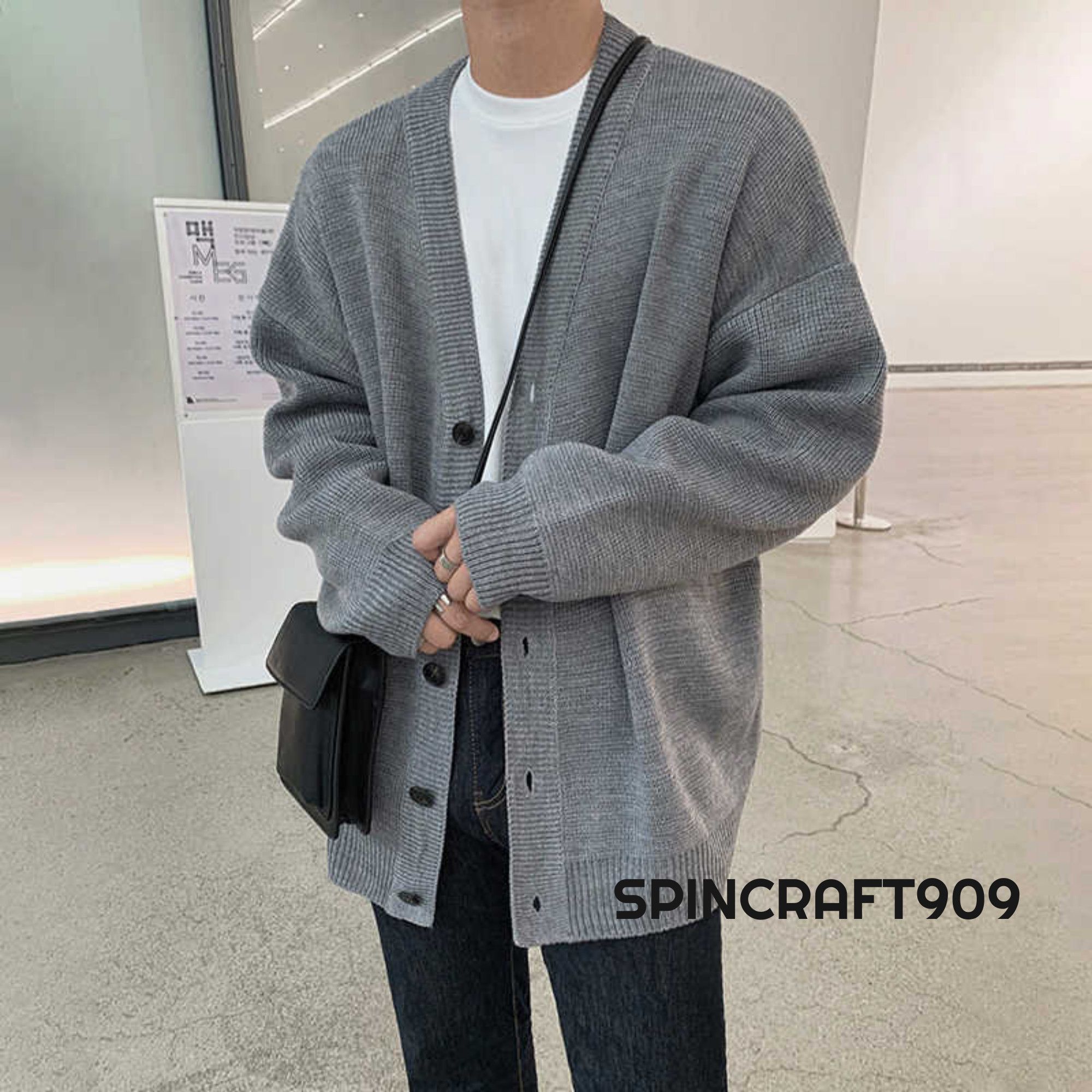 Gray Button Up Knit Cardigan Sweater