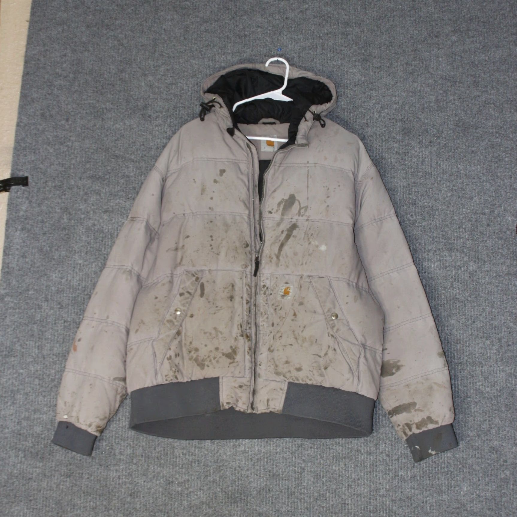 Carhartt VINTAGE Carhartt Down Puffer Jacket Mens L Grey Hooded Distressed Workwear Heavy Stained Size US L / EU 52-54 / 3 - 2 Thumbnail
