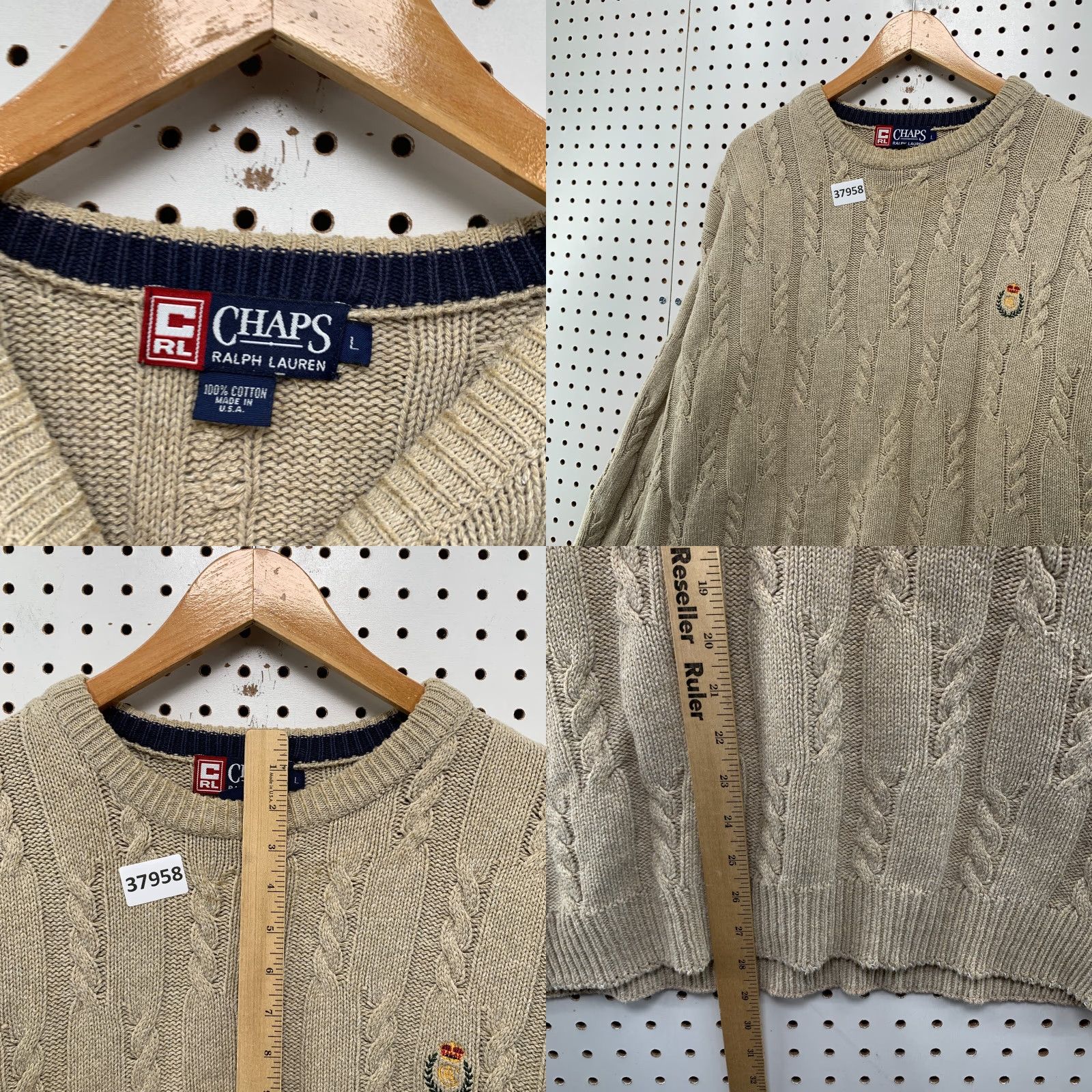 Ralph Lauren VINTAGE Ralph Lauren Knit Sweater Mens Large Brown Oversized Cable-Knit Crew Neck Pullover Size US L / EU 52-54 / 3 - 8 Thumbnail