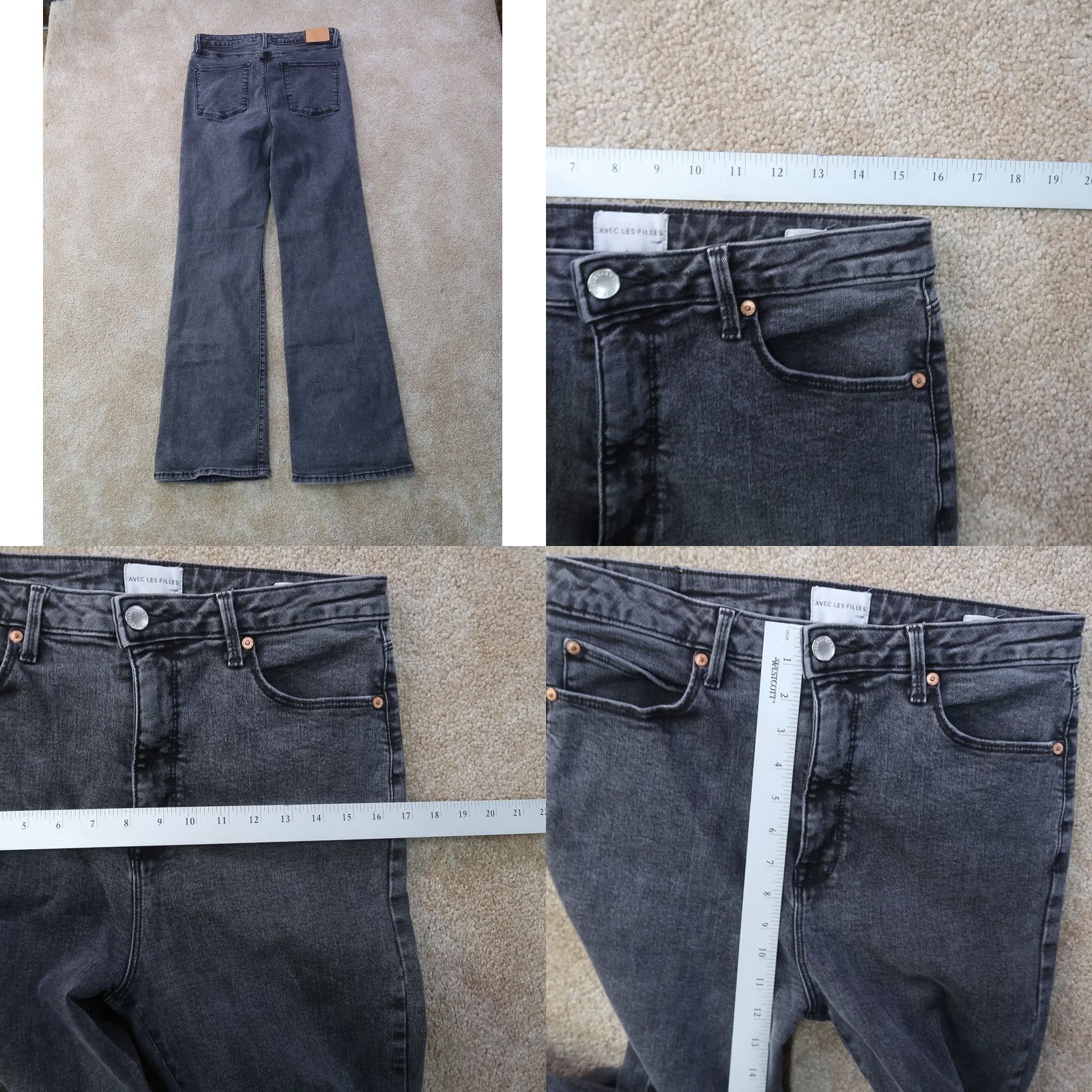 AVEC LES FILLES Avec Les Filles Women's Jeans Flare Leg High Rise Dark Wash Black 31 Inseam 32 Size 24" / US 00 / IT 34 - 8 Thumbnail