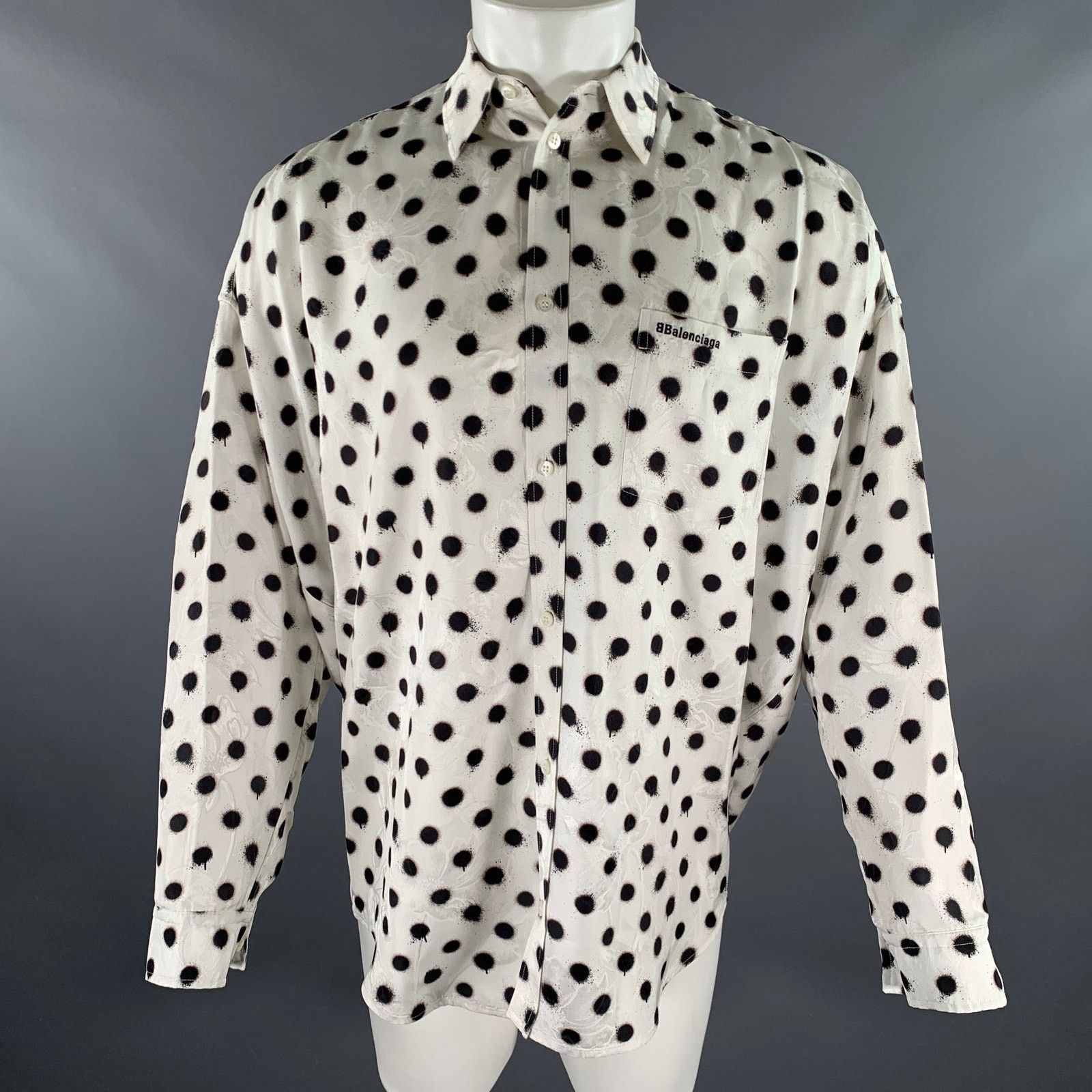 Balenciaga Size S White Black Polka Dot Viscose Silk L/S Shirt Size US S / EU 44-46 / 1 - 1 Thumbnail