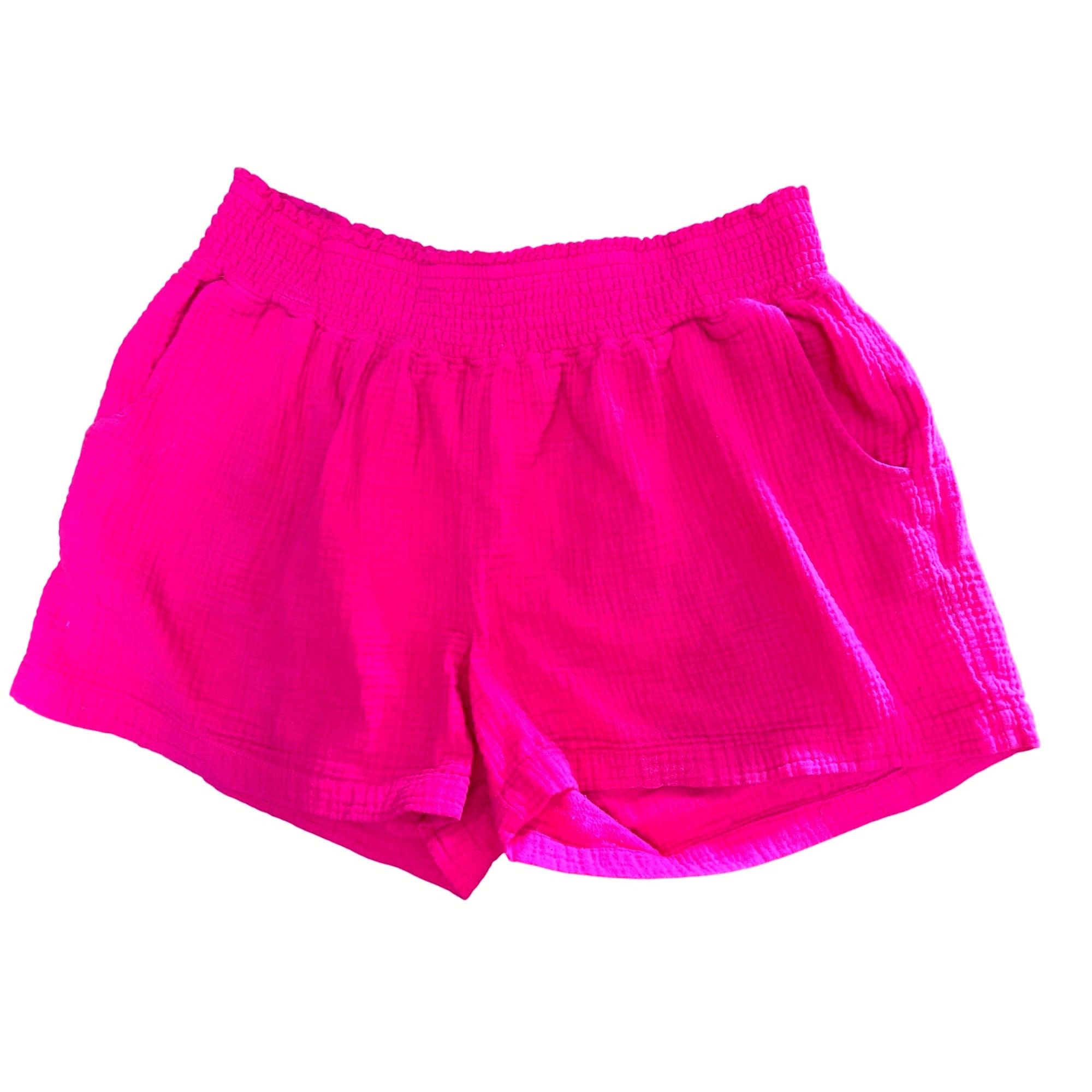 Other Three Dots Double Gauze Fuchsia Pink Shorts Elastic Waist Al Size 32" / US 10 / IT 46 - 1 Thumbnail
