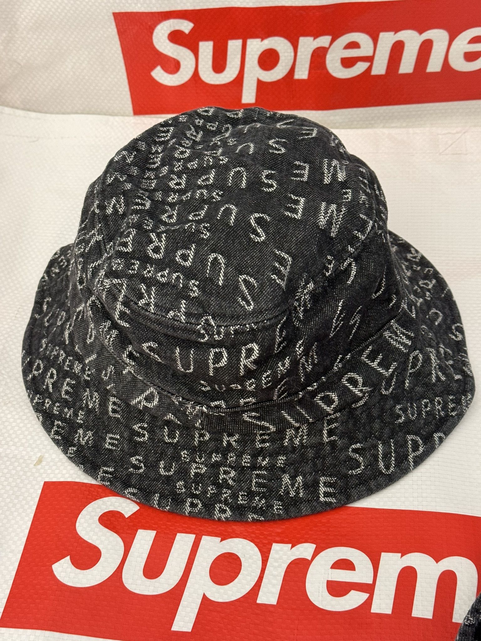 Hat Supreme Jacquard Logos Denim Crusher Black 帽子 Supreme