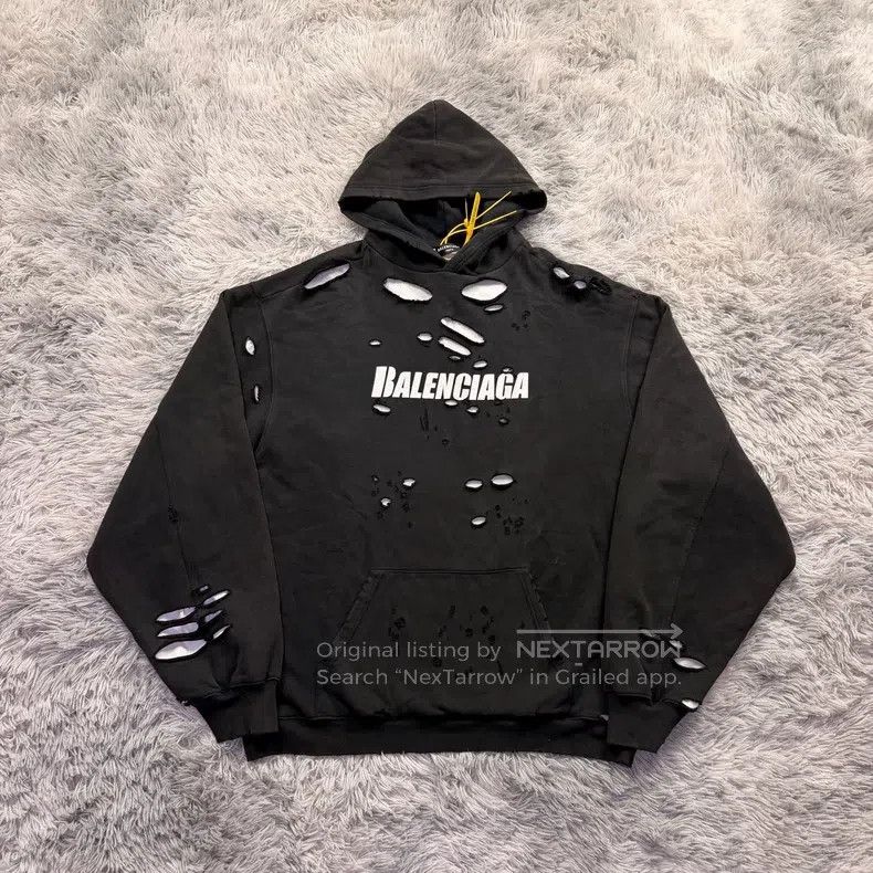 Balenciaga Balenciaga Double Layer Destroyed Black Hoodie Size US L / EU 52-54 / 3 - 1 Thumbnail