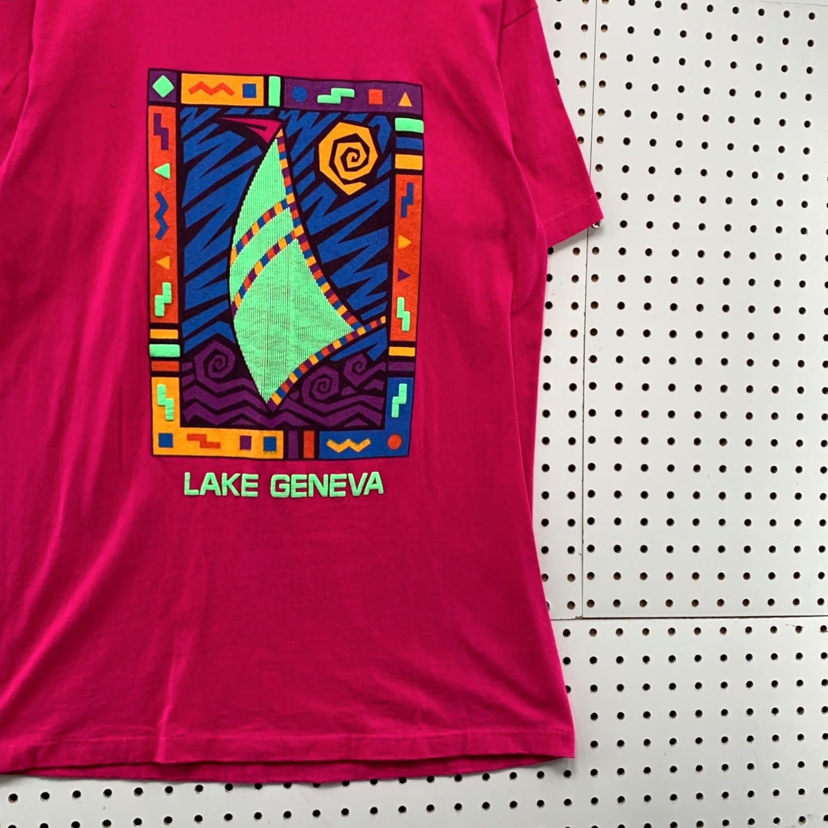 Vintage VINTAGE Lake Geneva Sail Shirt Mens L Pink 90s USA Single Stitch Graphic Print Crew Neck Short Sleeve Shirt Mens Size US L / EU 52-54 / 3 - 4 Thumbnail