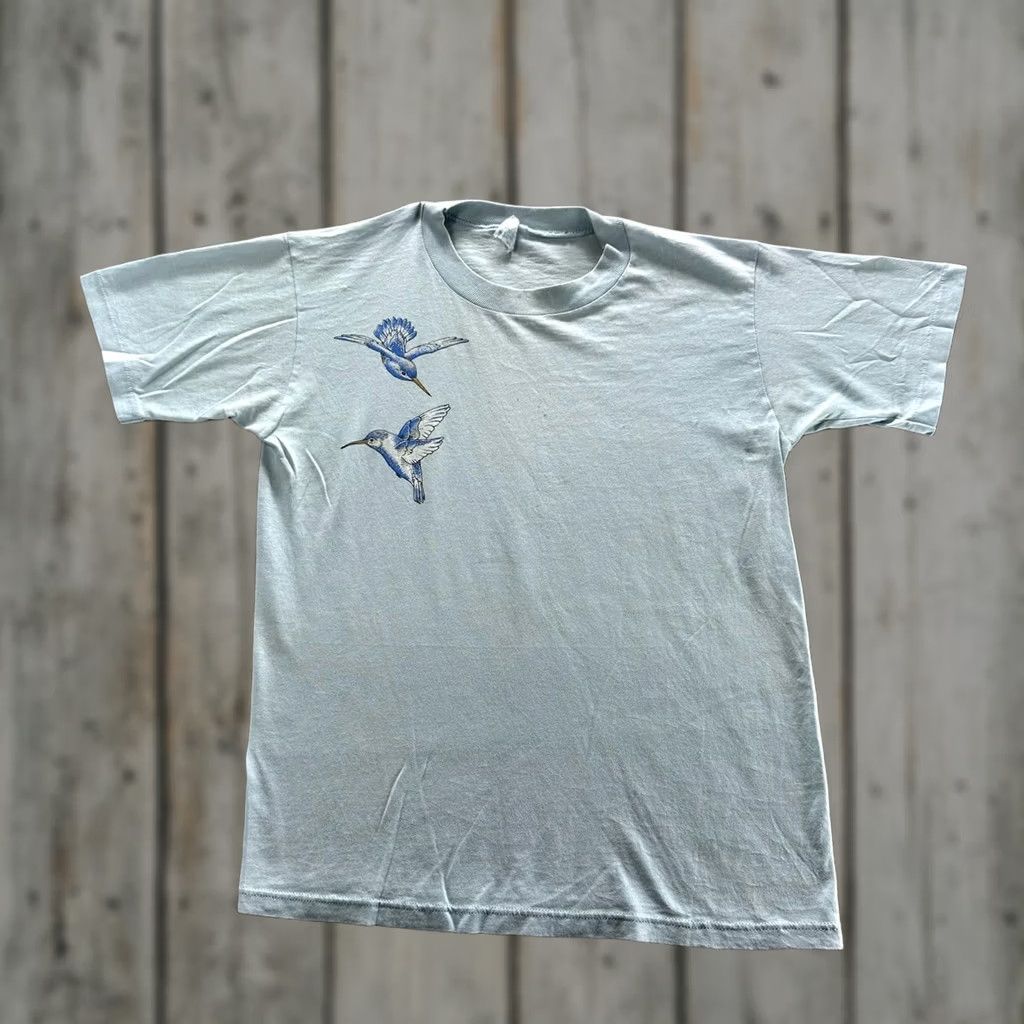 Vintage Shirt Mens M Blue Hummingbird Graphic Tee Crewneck Cotton Jersey Short Sleeve Size US M / EU 48-50 / 2 - 1 Thumbnail