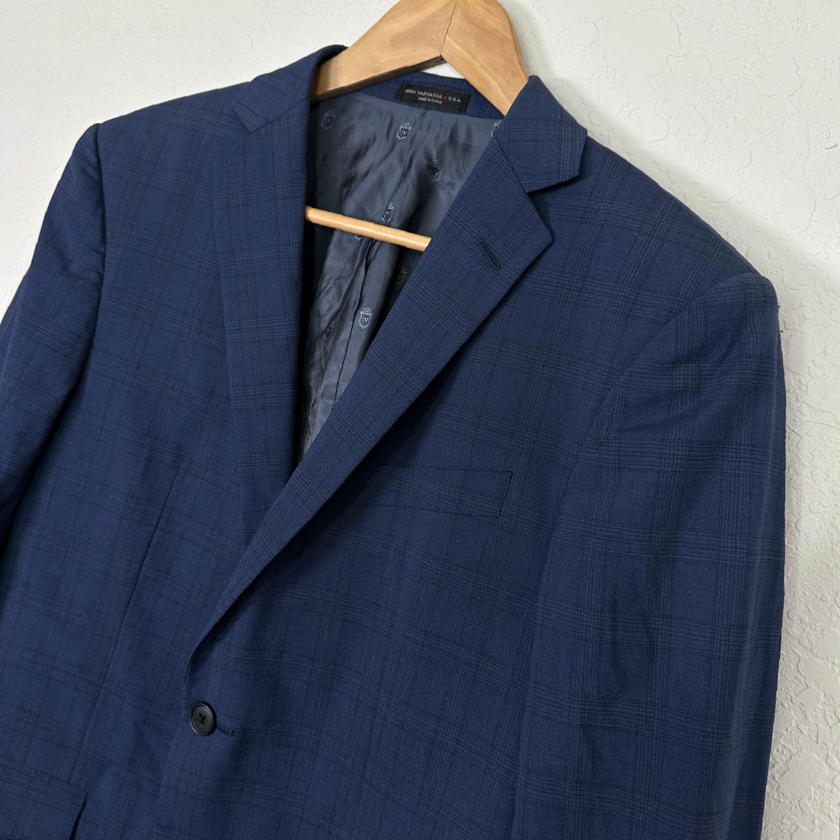 John Varvatos John Varvatos Blazer Mens 40 Blue Plaid Wool Two Button Slim Fit Size 40R - 2 Thumbnail