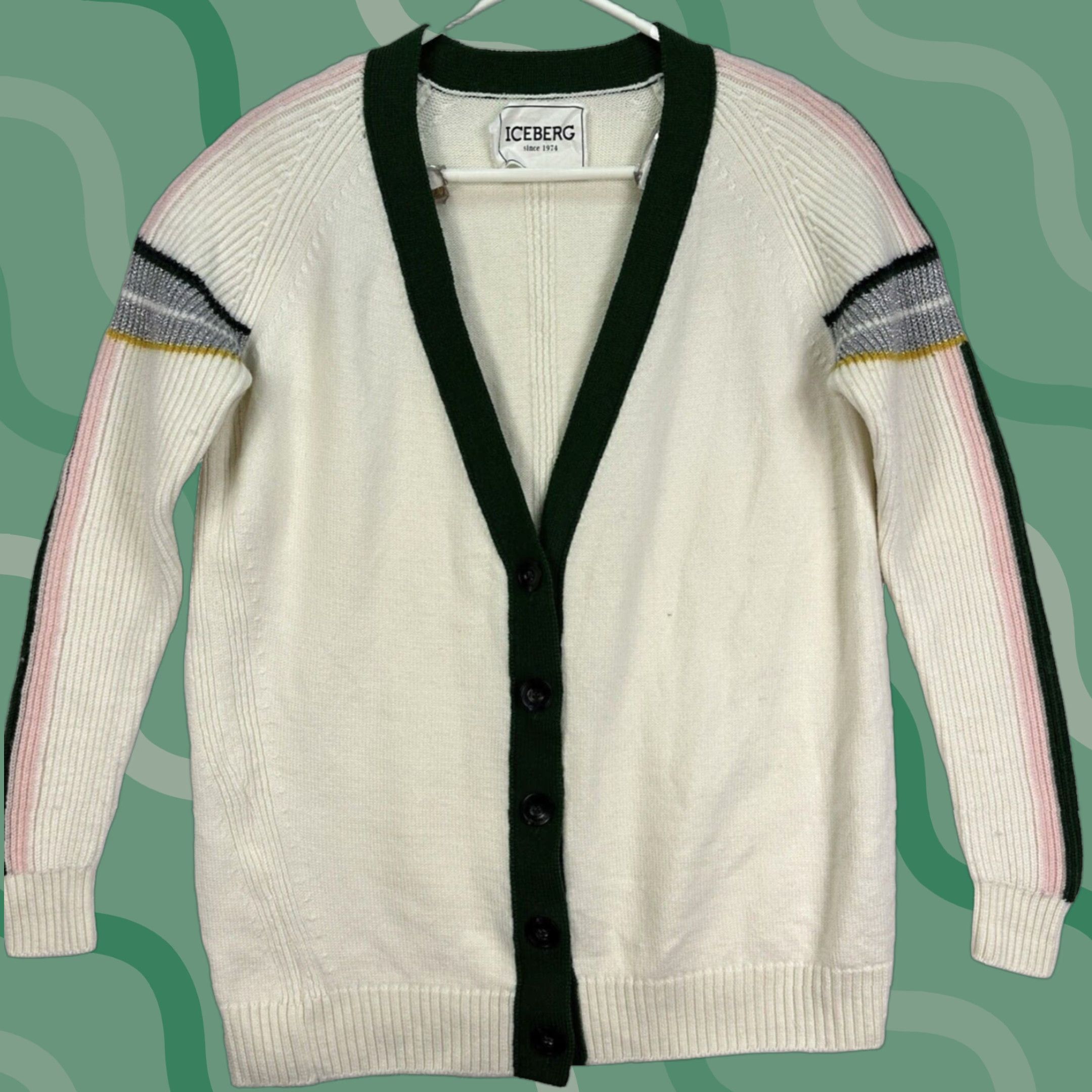 VINTAGE Iceberg Cardigan Sweater Women Small Stripe Wool Italy 90s 