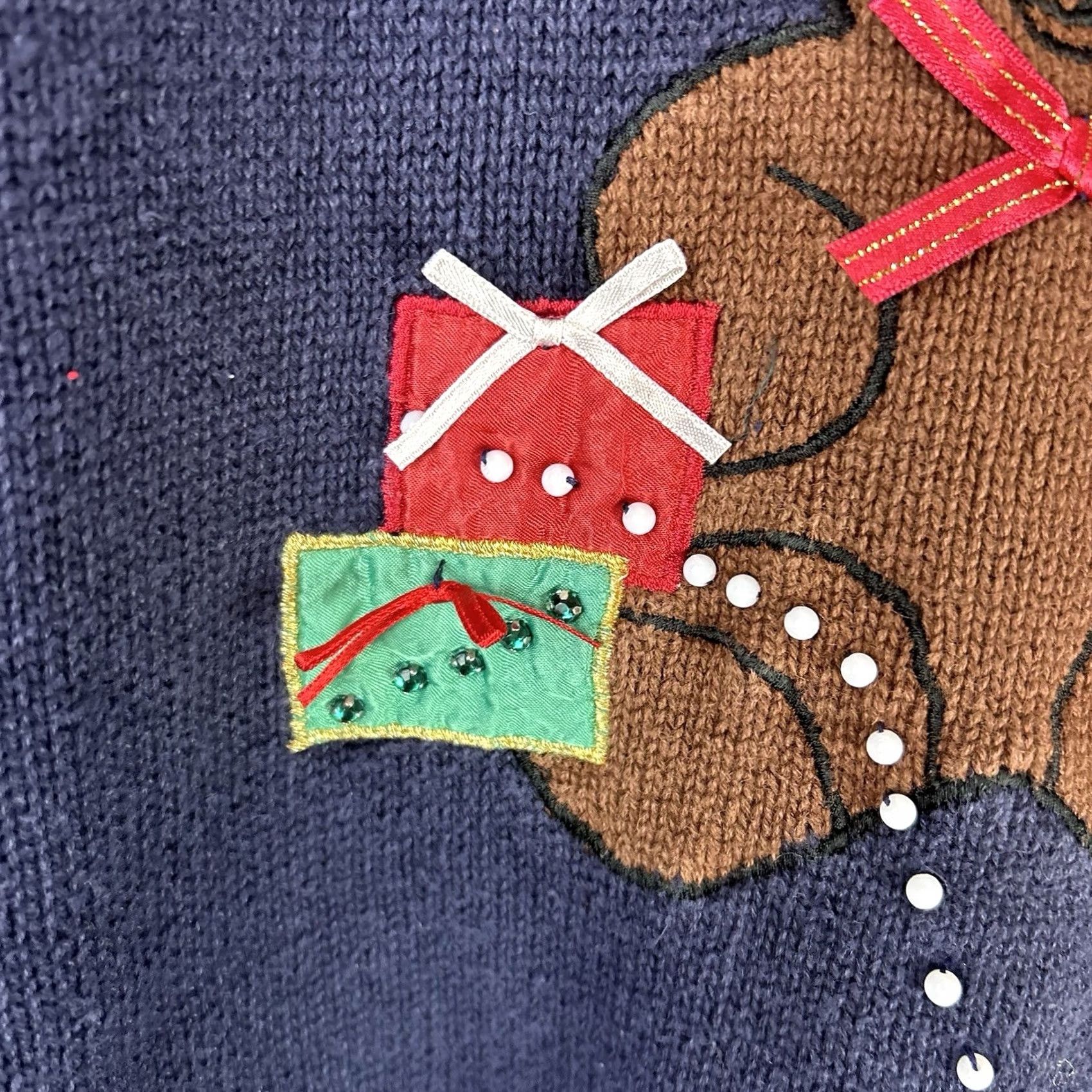 Vintage VINTAGE Ugly Christmas Sweater Leslie Fay Women's XL 1994 Bear Presents Blue Cotton Blend 1990s Christmas Mens Womens Size XL / US 12-14 / IT 48-50 - 7 Thumbnail