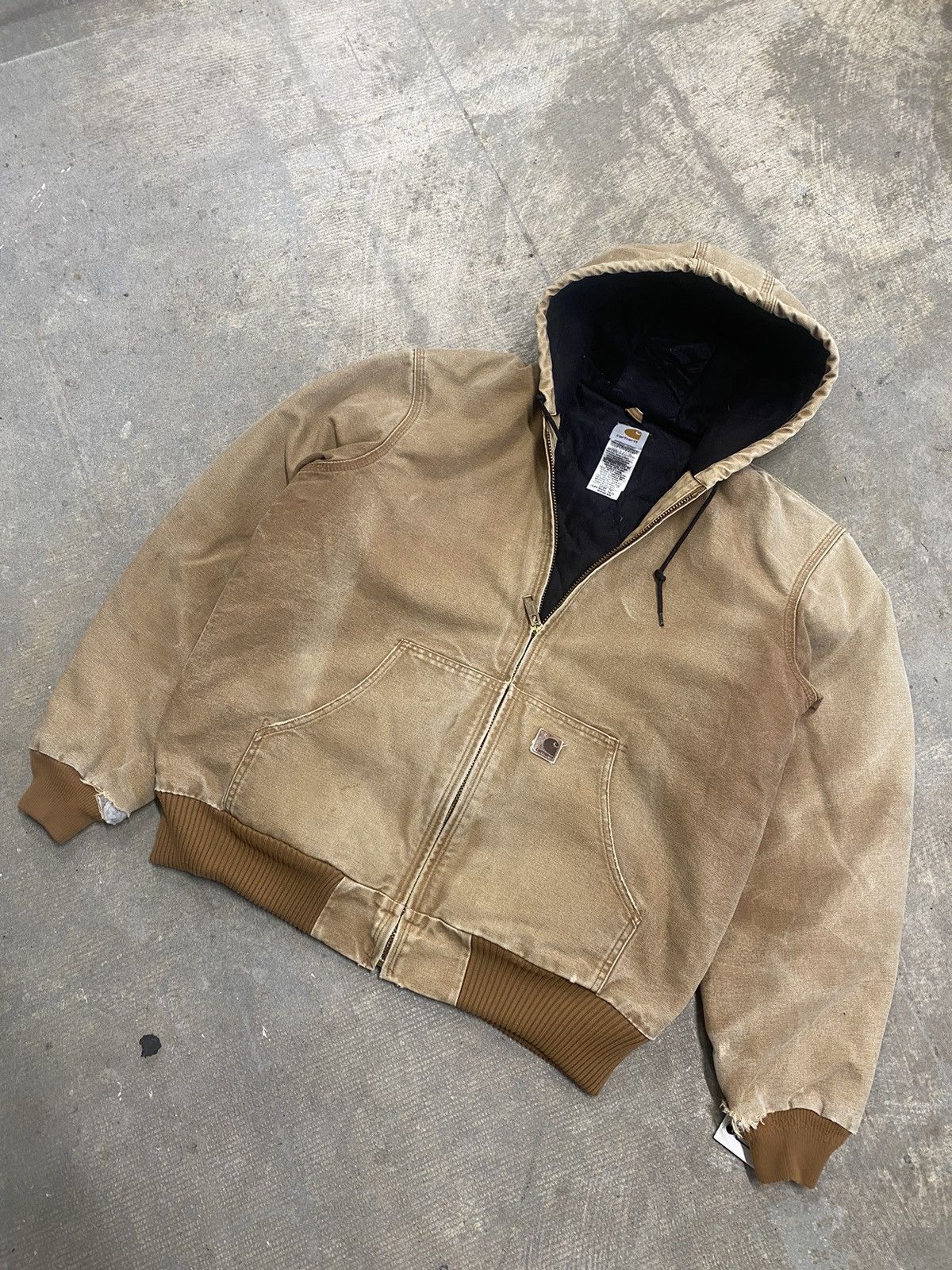 image of Y2K J130 Tan Brown Carhartt Active Hooded Jacket, Men's (Size Large)