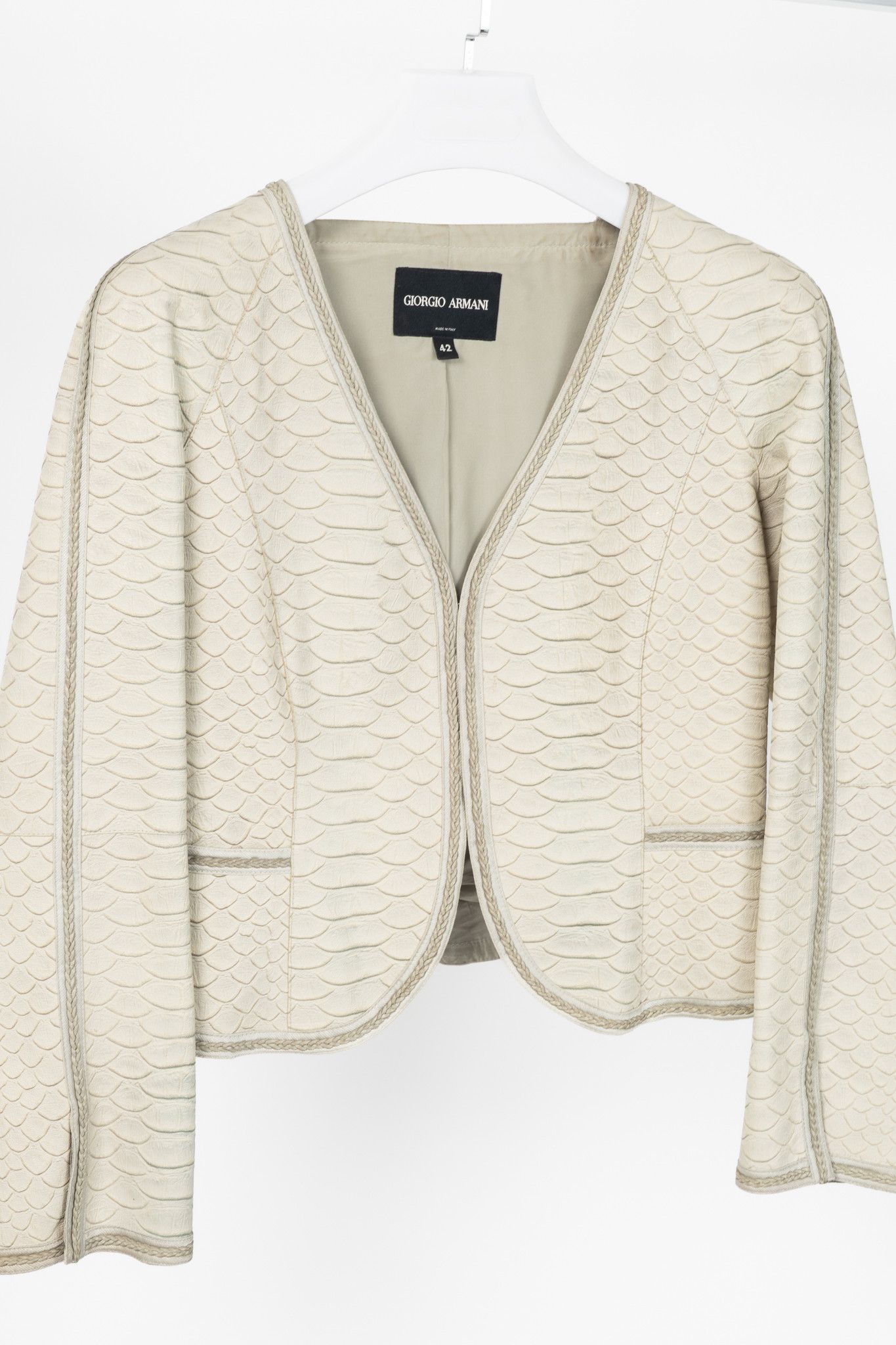 Giorgio Armani Giorgio Armani Beige Reptile-Embossed Leather Jacket Size M / US 6-8 / IT 42-44 - 3 Thumbnail