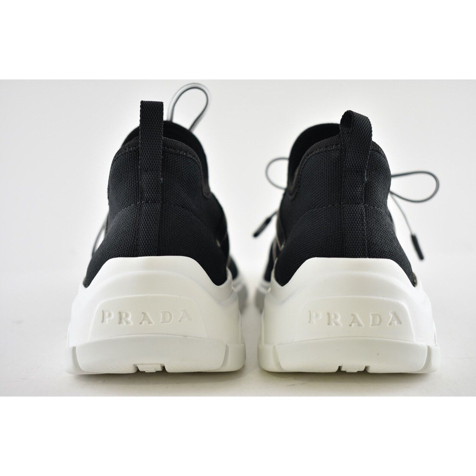 Prada Prada Logo Sock Black White Knit Flat Tie Pull On Sneaker 35 Size US 5 / IT 35 - 11 Thumbnail