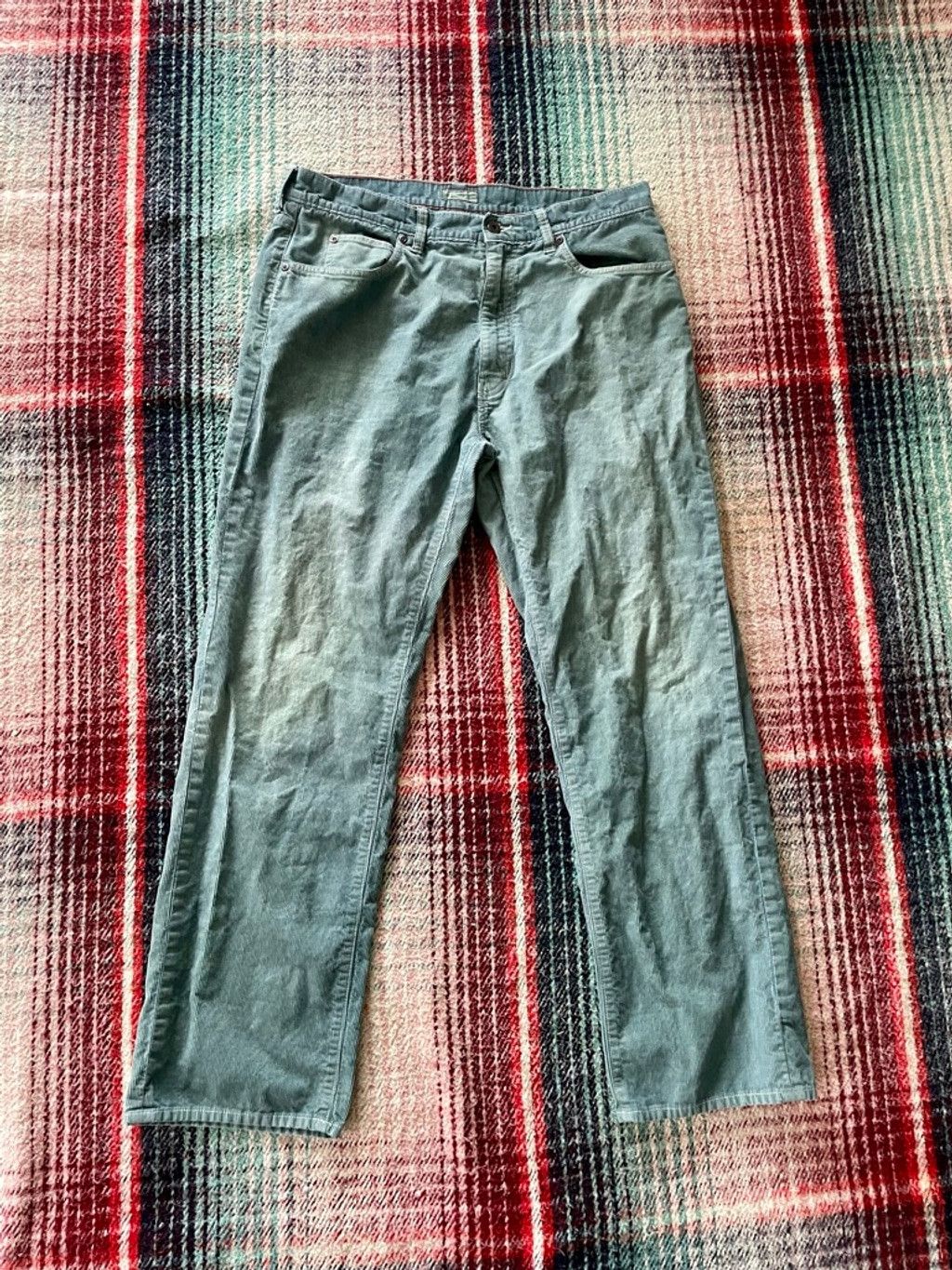 J.Crew 00s Over Dyed J Crew Straight Fit Teal Corduroy Pants 36x31 Size US 36 / EU 52 - 1 Thumbnail