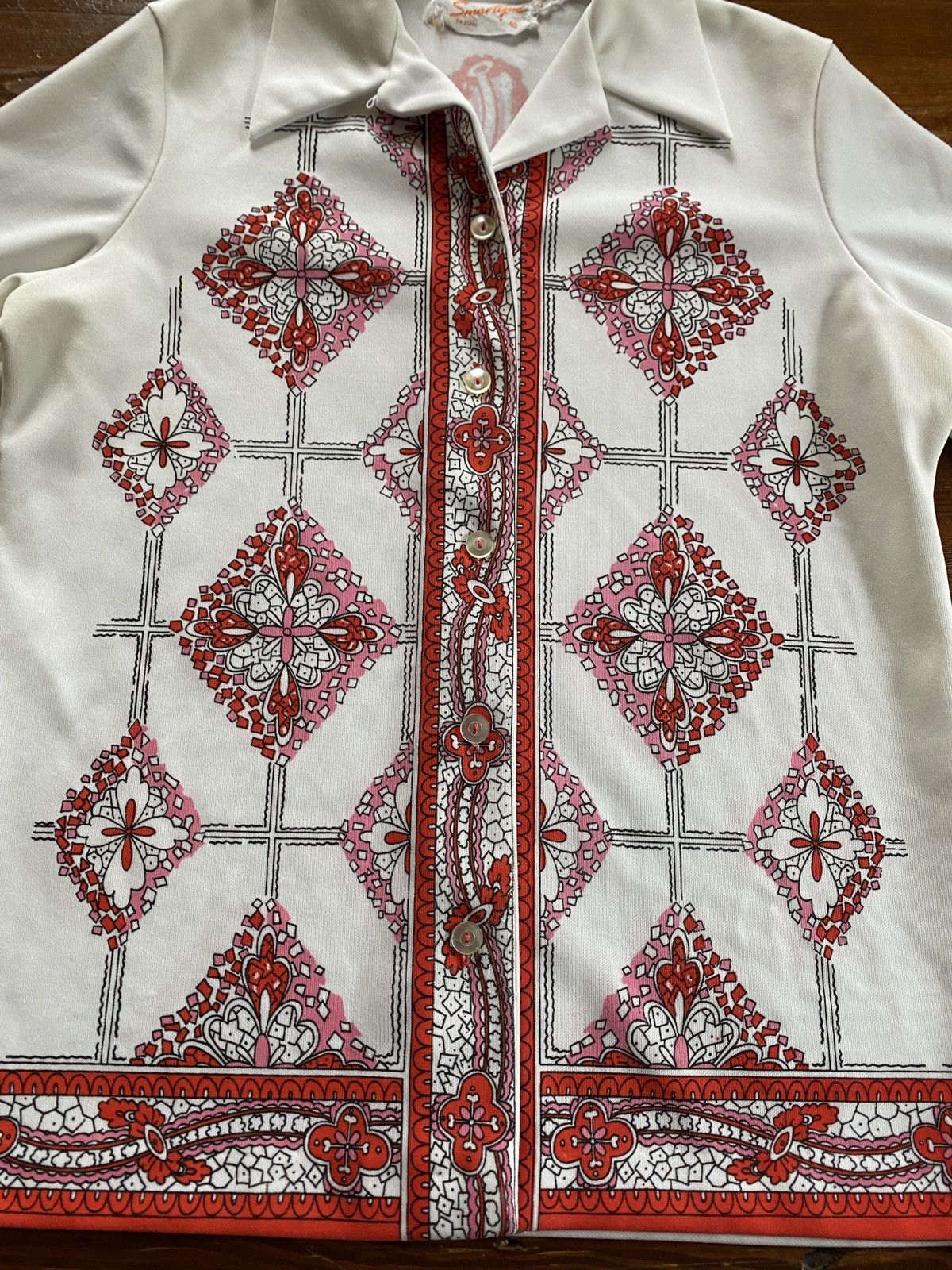 Retrofit × Vintage Vintage 60’s Smartique Stain Glass Pattern Poly Button Up Size L / US 10 / IT 46 - 3 Thumbnail