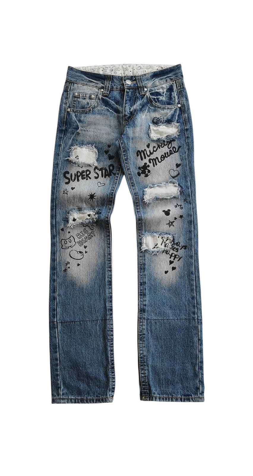 Anime Vintage Mickey Mouse Denim Distressed Jeans Size US 29 - 2 Thumbnail