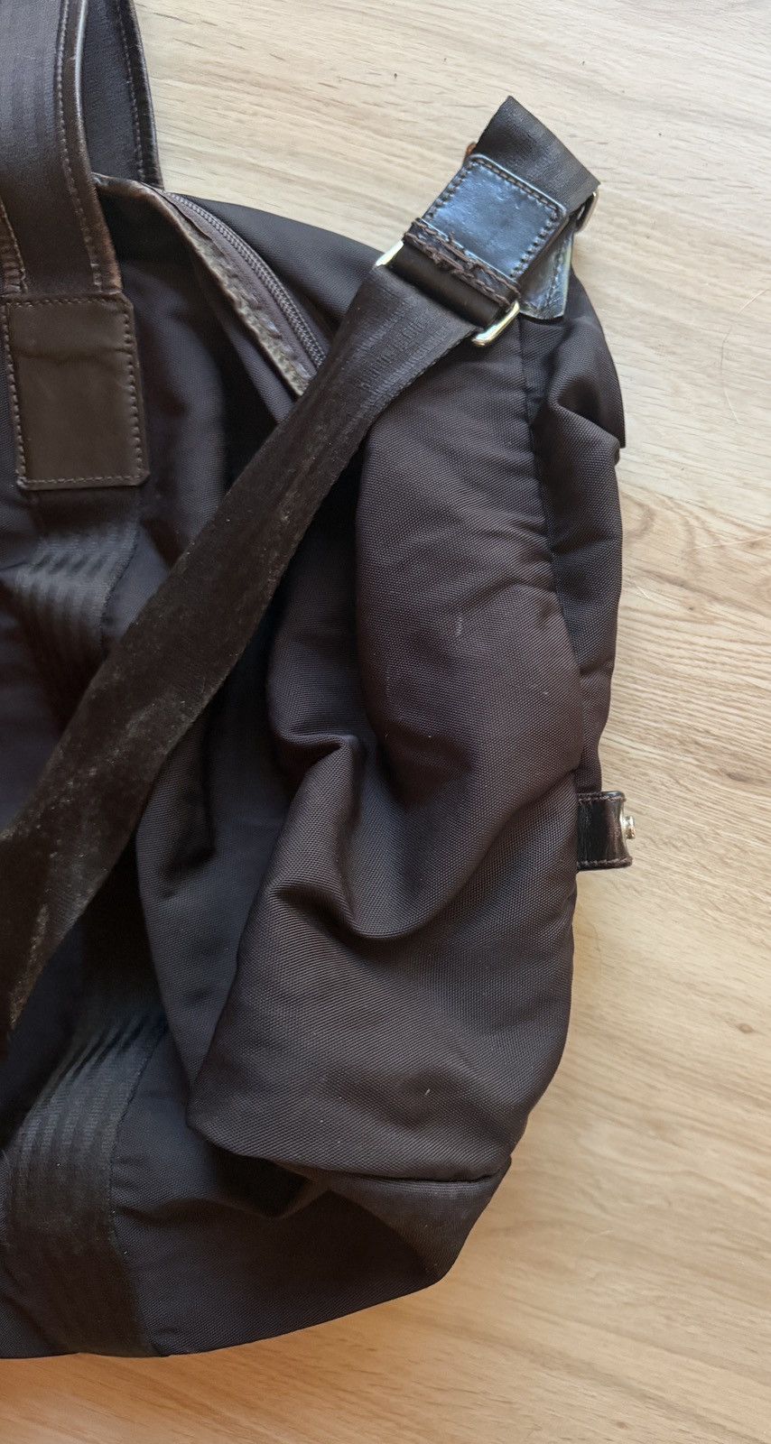 Gucci Gucci Tom Ford Vintage Brown Nylon & Leather Travel Tote Bag Size ONE SIZE - 6 Thumbnail