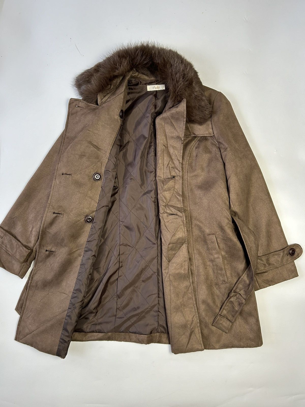 Japanese Brand WELLEL DOUBLE BREAST FAUX FUR LONG JACKET Size ONE SIZE - 2 Thumbnail