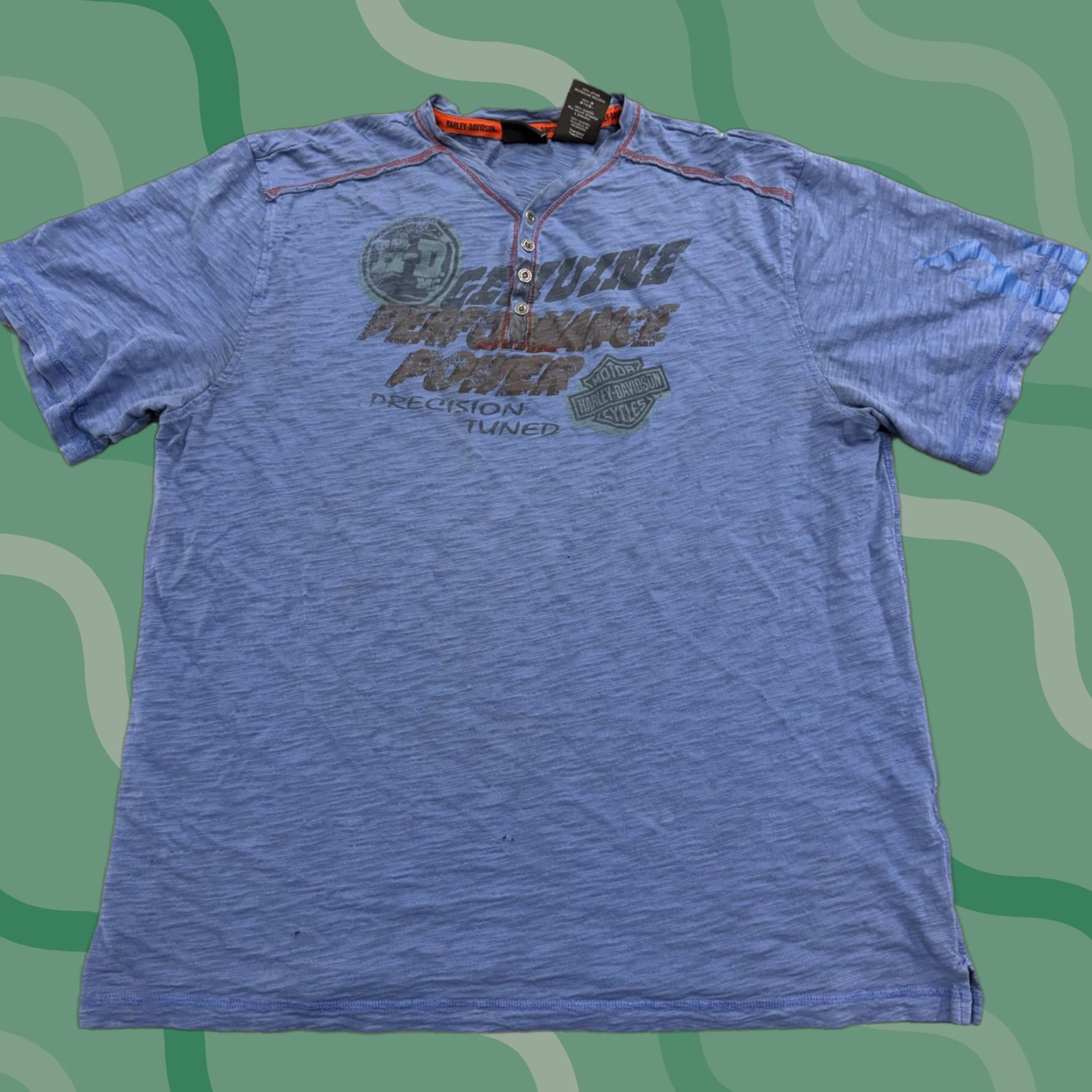 Harley Davidson Harley-Davidson Shirt Mens Large Blue Henley Motorcycle Graphic Biker Tee Size US L / EU 52-54 / 3 - 1 Thumbnail